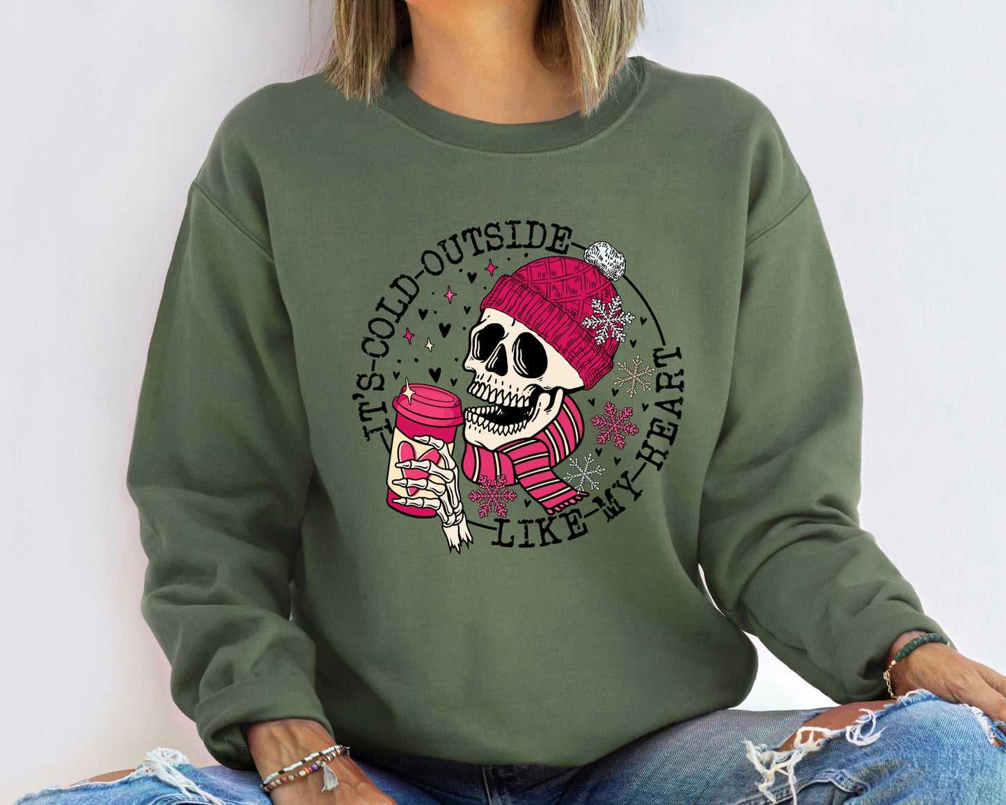 It's Cold Outside Like My Heart Skeleton Sweatshirt,Valentine's Day Skeleton Gift Winter Skull Hoodie,Cute Skeleton Tee,Funny Skeleton Shirt