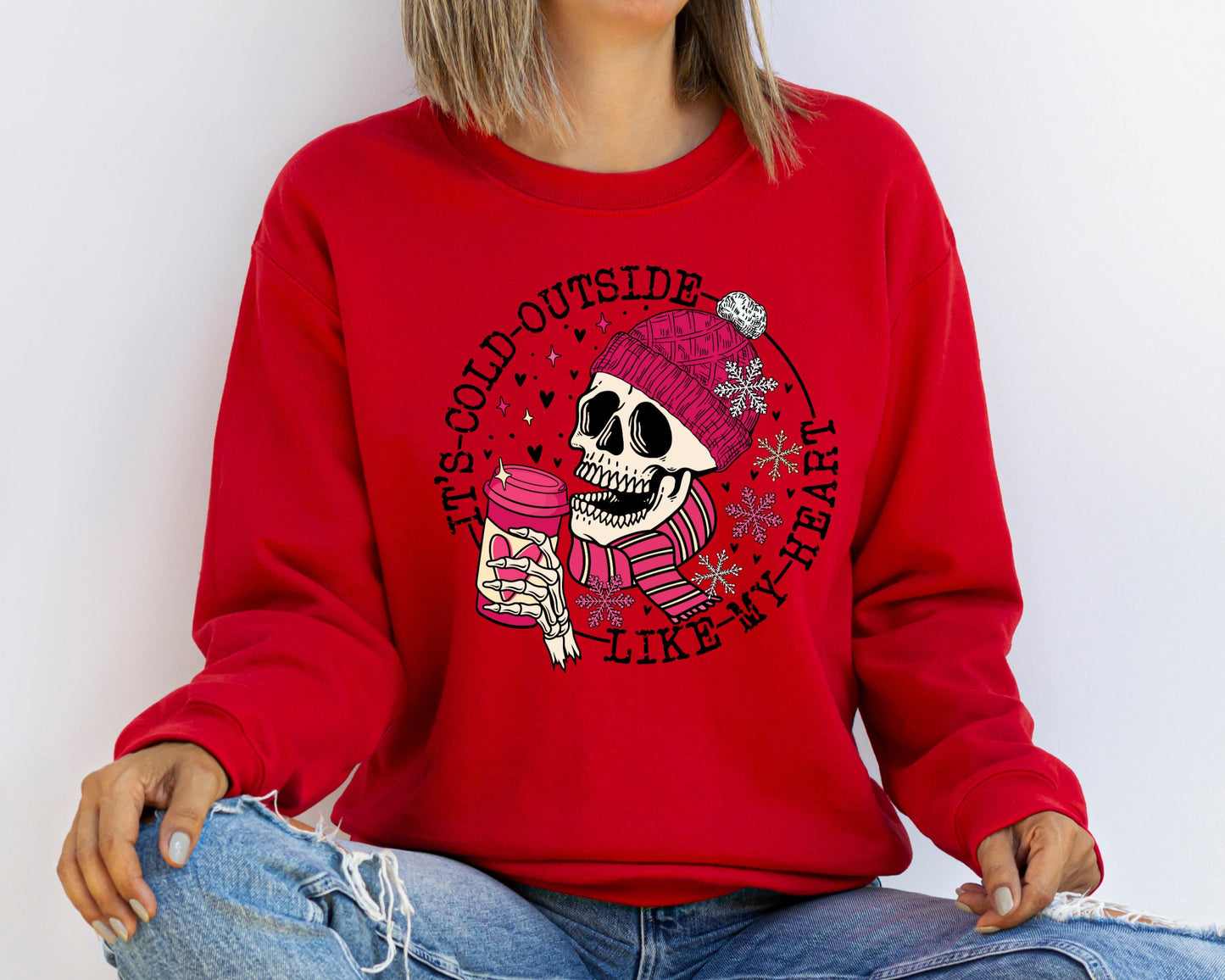 It's Cold Outside Like My Heart Skeleton Sweatshirt,Valentine's Day Skeleton Gift Winter Skull Hoodie,Cute Skeleton Tee,Funny Skeleton Shirt