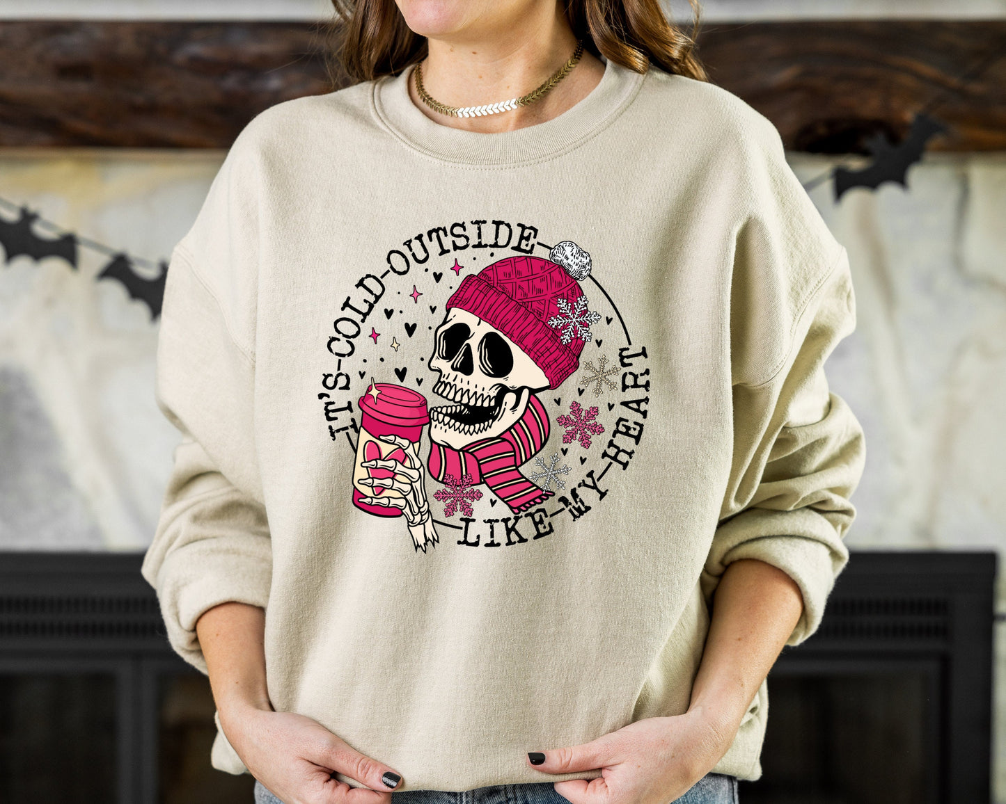 It's Cold Outside Like My Heart Skeleton Sweatshirt,Valentine's Day Skeleton Gift Winter Skull Hoodie,Cute Skeleton Tee,Funny Skeleton Shirt