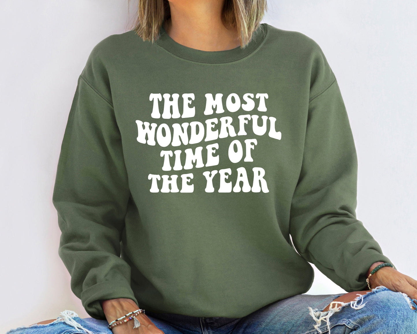 Christmas Sweatshirt, The Most Wonderful Time Of The Year, Holiday Sweaters For Women,Christmas Retro Holiday Crewneck Matching Sweatshirt