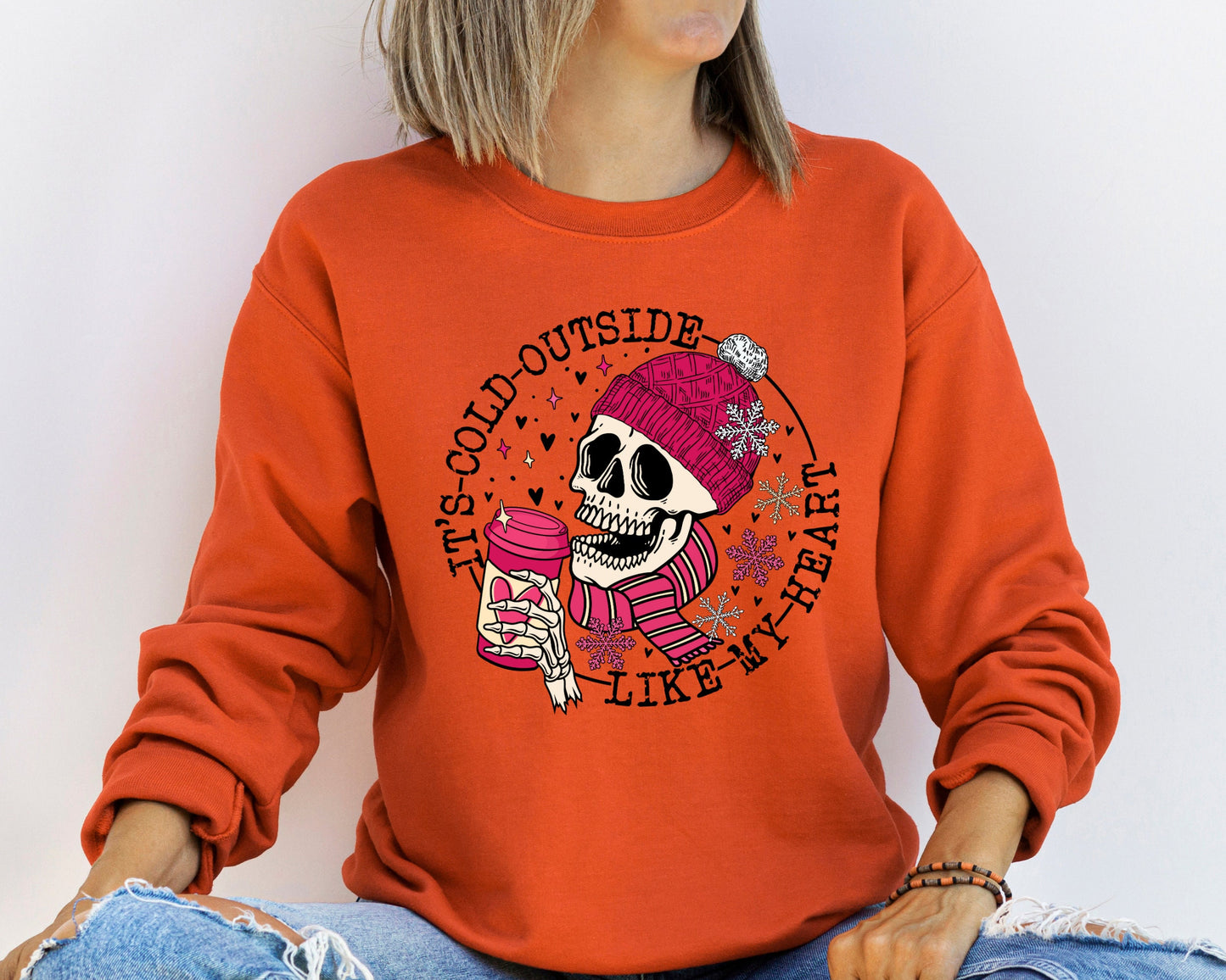 It's Cold Outside Like My Heart Skeleton Sweatshirt,Valentine's Day Skeleton Gift Winter Skull Hoodie,Cute Skeleton Tee,Funny Skeleton Shirt