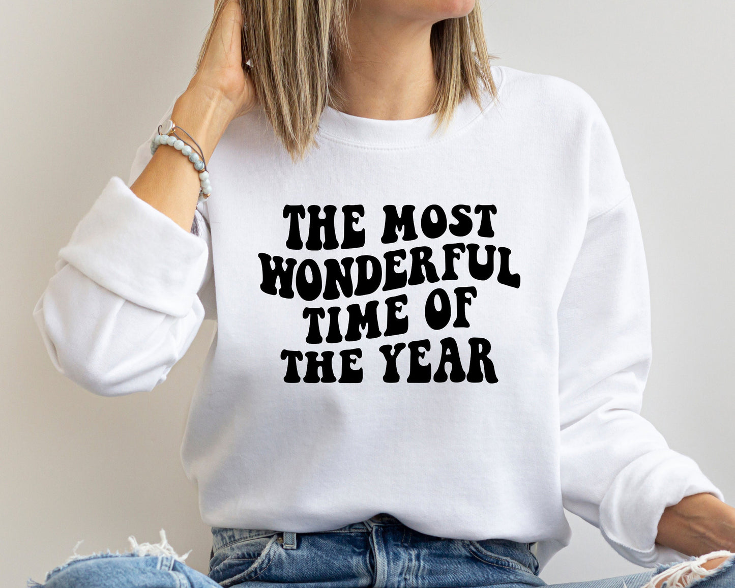 Christmas Sweatshirt, The Most Wonderful Time Of The Year, Holiday Sweaters For Women,Christmas Retro Holiday Crewneck Matching Sweatshirt