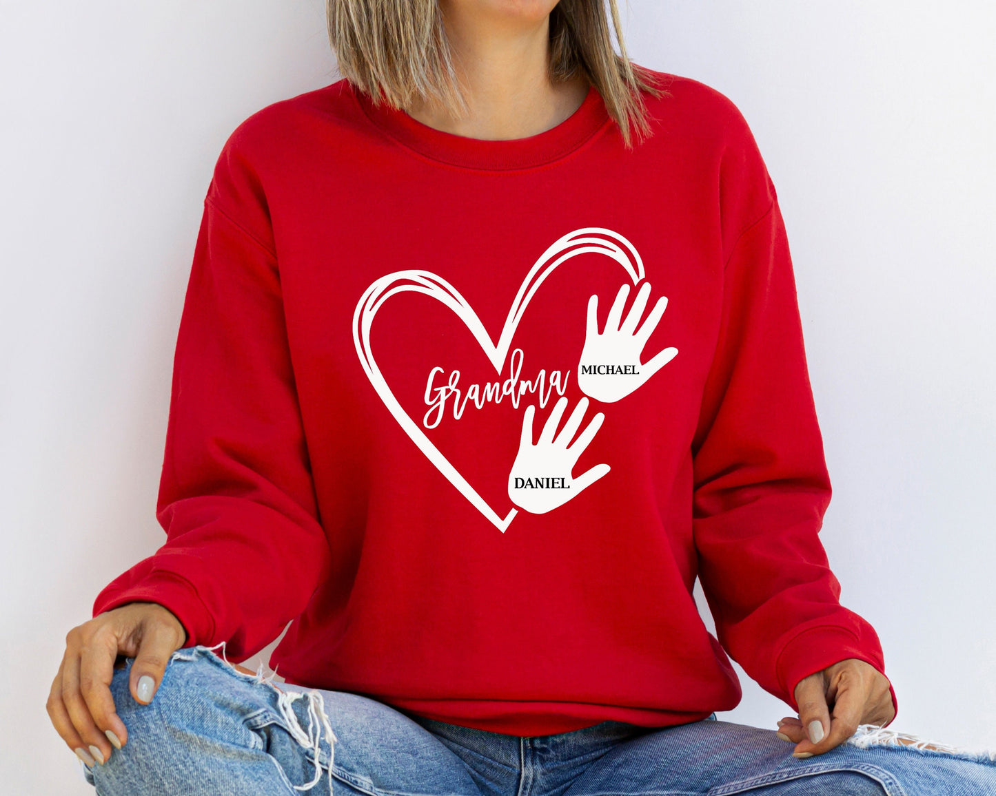 Custom Grandma Sweatshirt, Grandma Heart Sweatshirt, Grandkids Name Sweatshirt, Gift For Grandma, Nana Crewneck Hoodie, Mother's Day Gift
