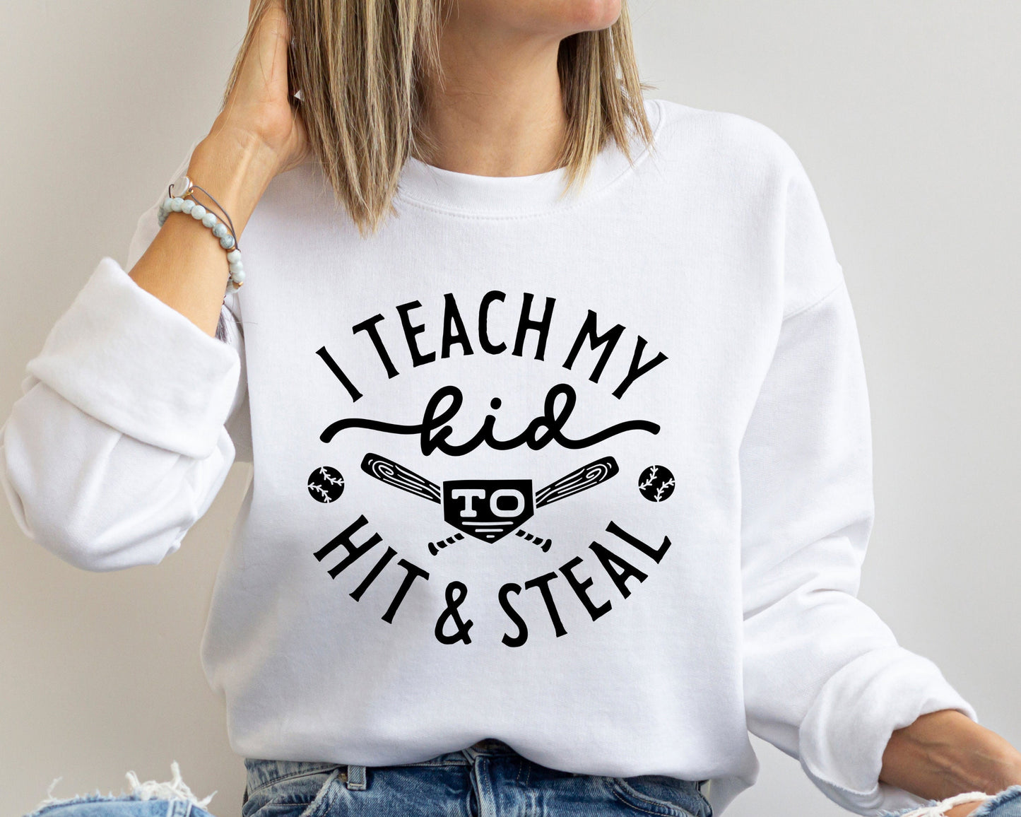 Baseball Sweatshirt, Baseball Player Gift, Funny Baseball Mom Sweatshirt, Softball Hoodie,Softball Mom Shirt,I Teach My Kid To Hit And Steal