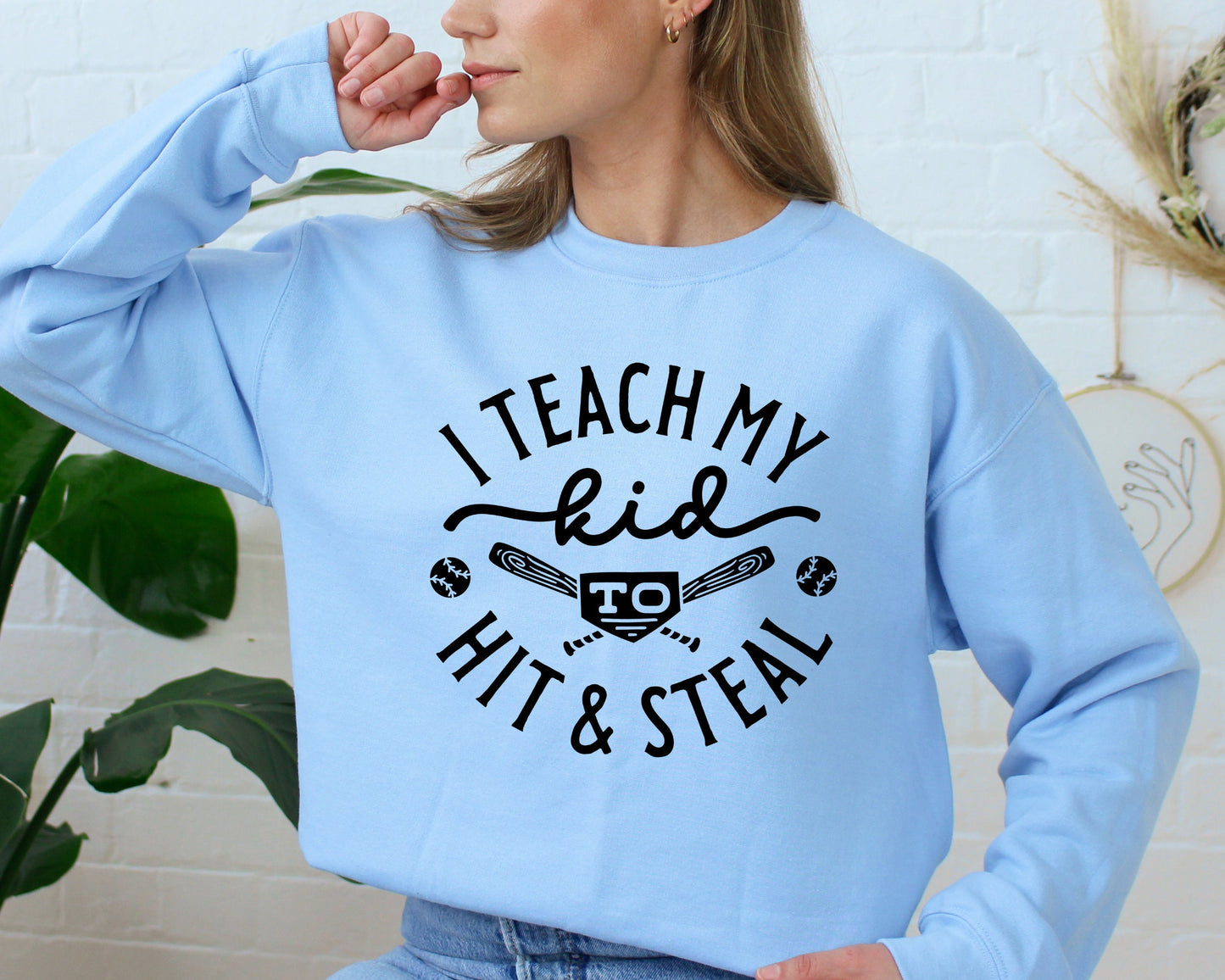 Baseball Sweatshirt, Baseball Player Gift, Funny Baseball Mom Sweatshirt, Softball Hoodie,Softball Mom Shirt,I Teach My Kid To Hit And Steal