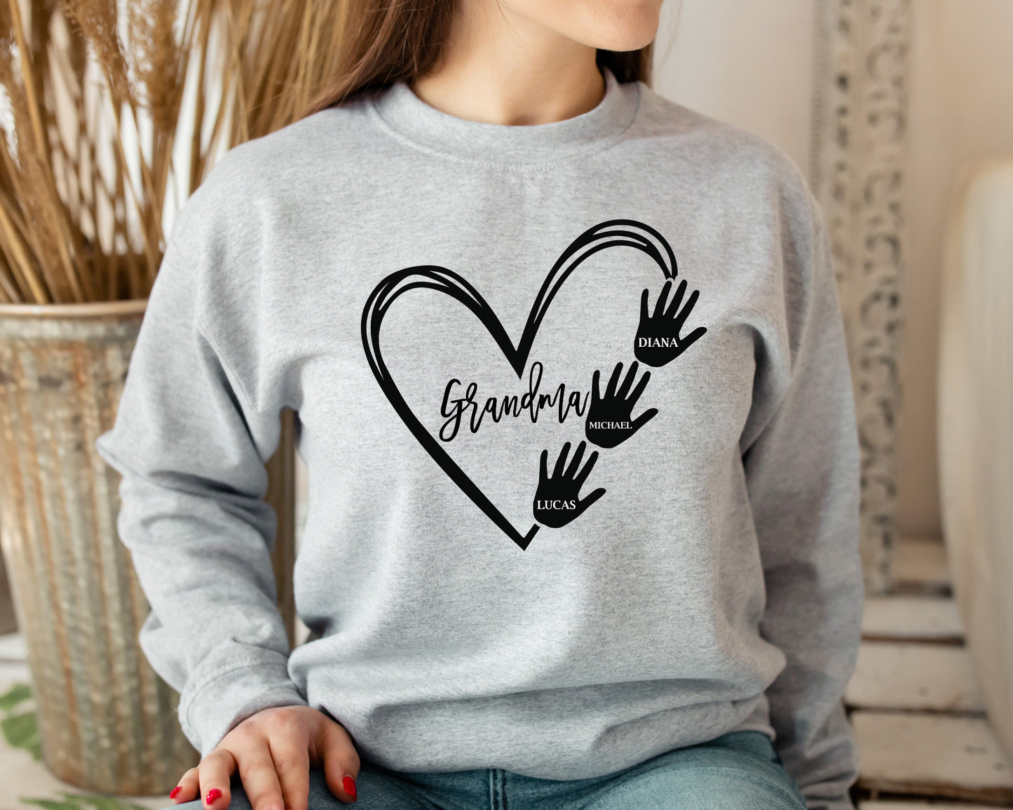Custom Grandma Sweatshirt, Grandma Heart Sweatshirt, Grandkids Name Sweatshirt, Gift For Grandma, Nana Crewneck Hoodie, Mother's Day Gift