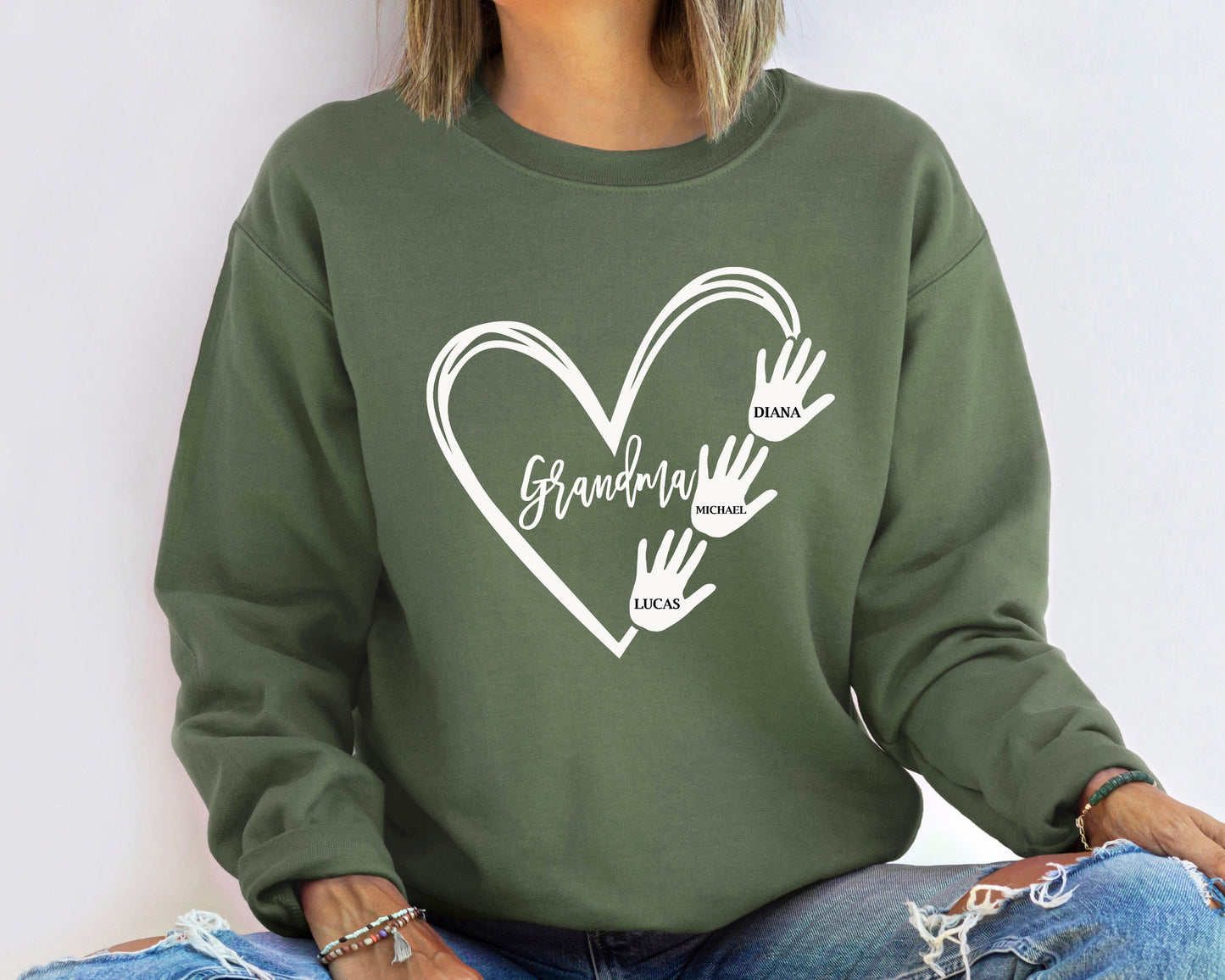 Custom Grandma Sweatshirt, Grandma Heart Sweatshirt, Grandkids Name Sweatshirt, Gift For Grandma, Nana Crewneck Hoodie, Mother's Day Gift