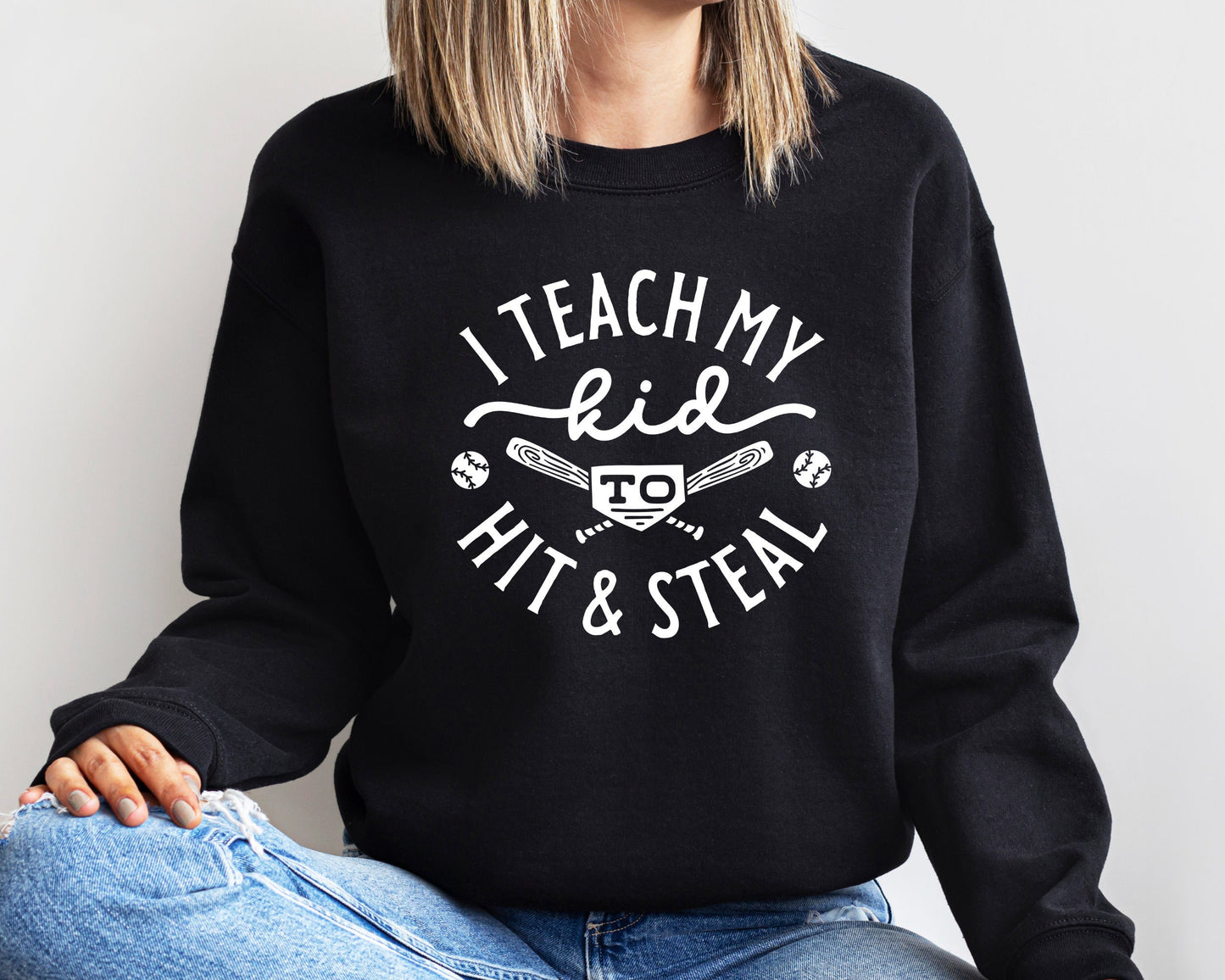 Baseball Sweatshirt, Baseball Player Gift, Funny Baseball Mom Sweatshirt, Softball Hoodie,Softball Mom Shirt,I Teach My Kid To Hit And Steal