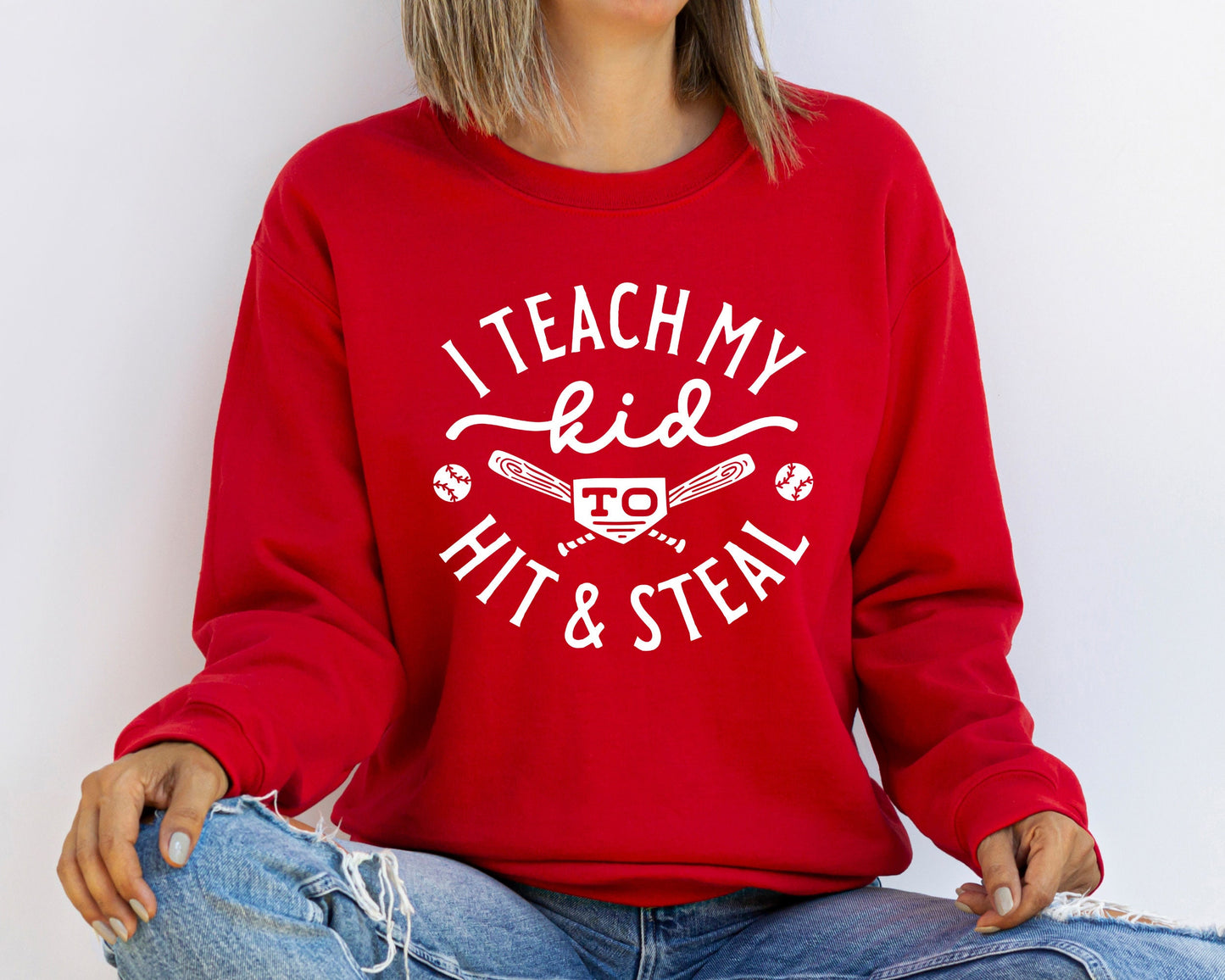 Baseball Sweatshirt, Baseball Player Gift, Funny Baseball Mom Sweatshirt, Softball Hoodie,Softball Mom Shirt,I Teach My Kid To Hit And Steal