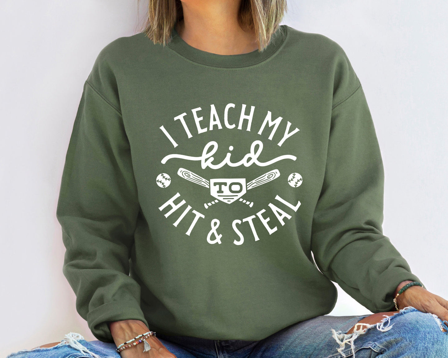 Baseball Sweatshirt, Baseball Player Gift, Funny Baseball Mom Sweatshirt, Softball Hoodie,Softball Mom Shirt,I Teach My Kid To Hit And Steal