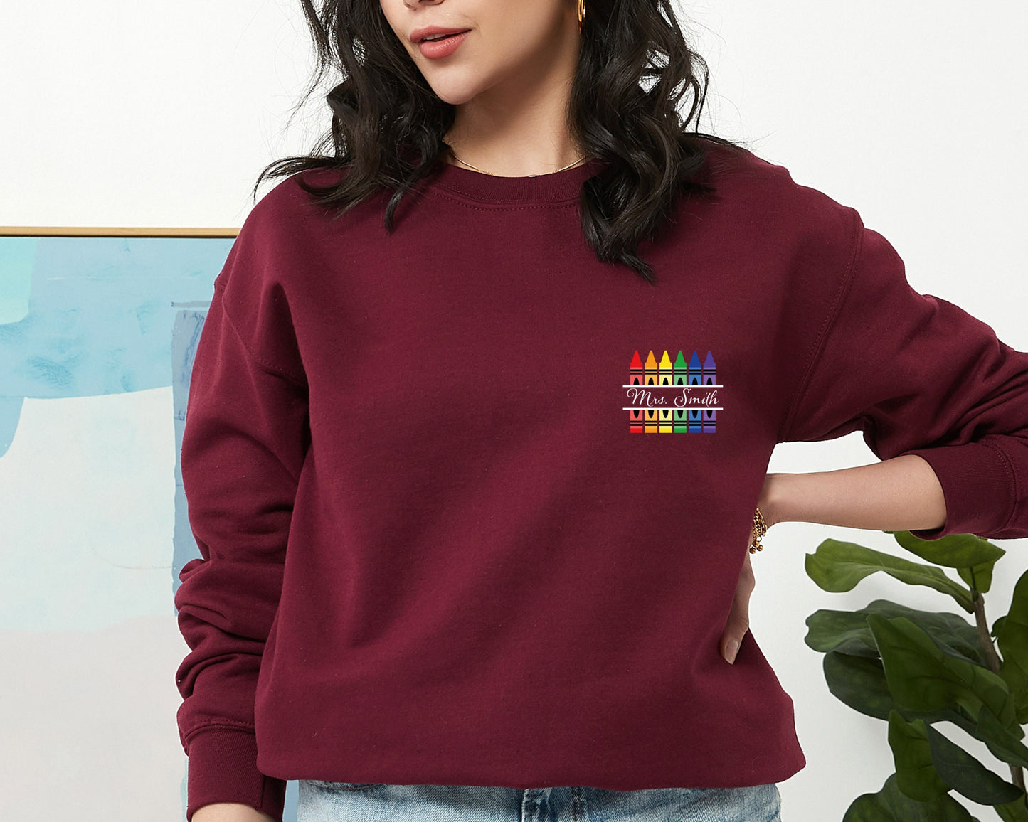 Personalized Name Teacher Tee, Back to School Sweatshirt, Customized Teacher Sweatshirt, Kindergarten Teaching Hoodie,Crayon Teacher Sweater