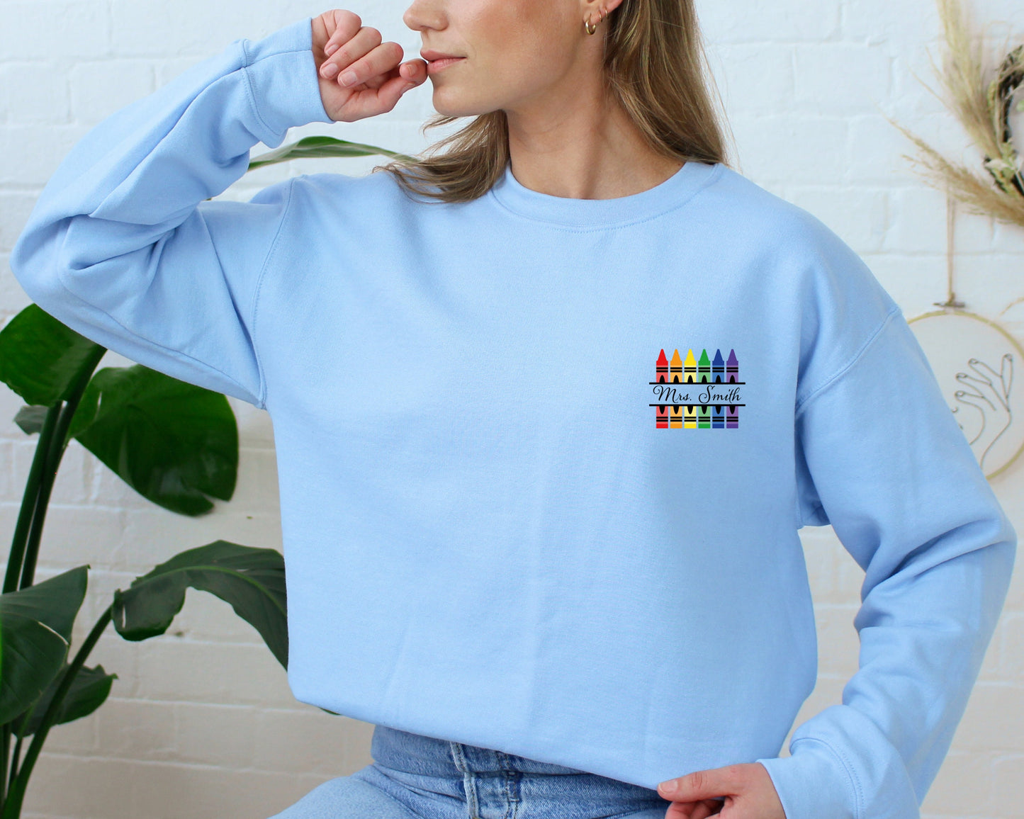 Personalized Name Teacher Tee, Back to School Sweatshirt, Customized Teacher Sweatshirt, Kindergarten Teaching Hoodie,Crayon Teacher Sweater