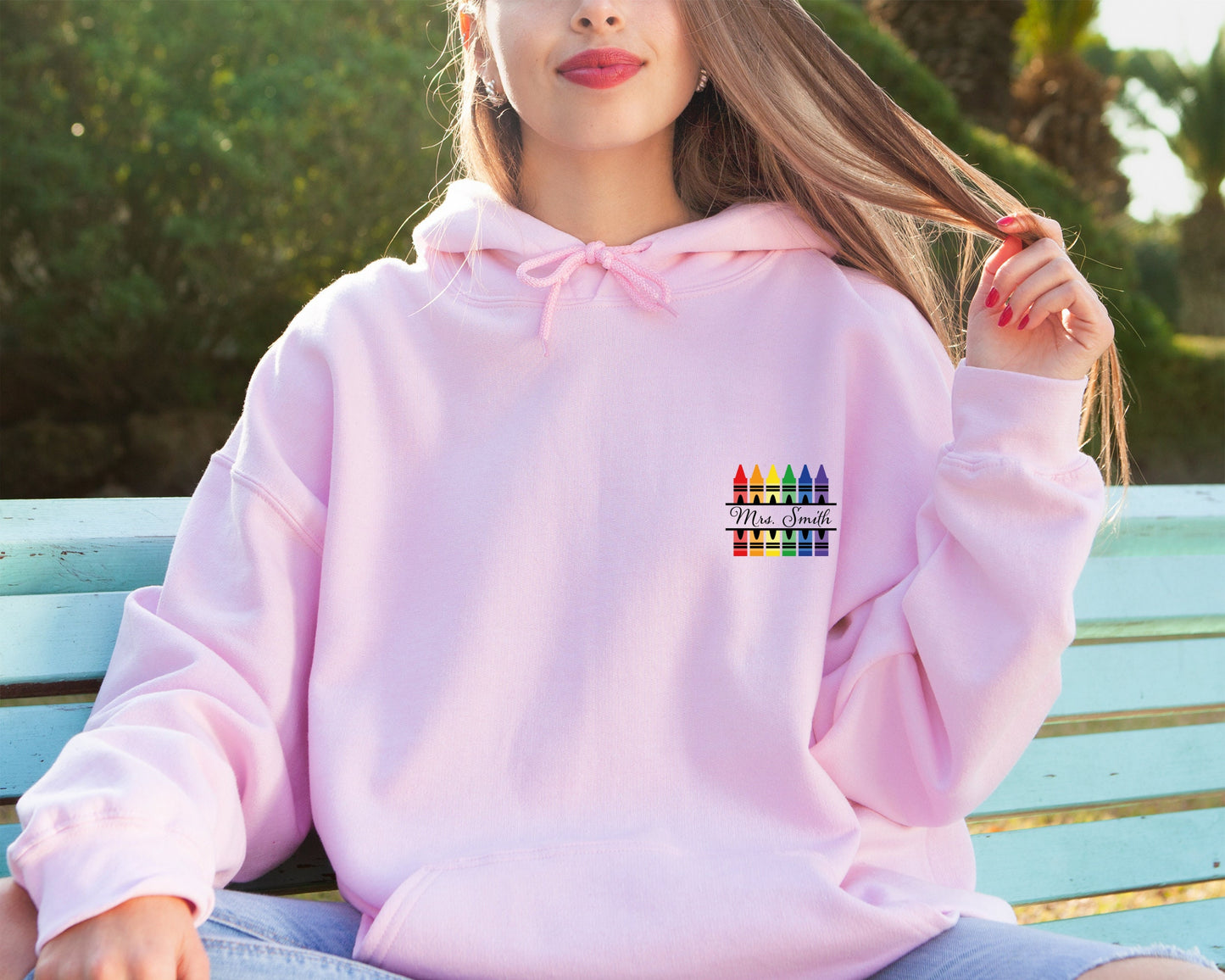 Personalized Name Teacher Tee, Back to School Sweatshirt, Customized Teacher Sweatshirt, Kindergarten Teaching Hoodie,Crayon Teacher Sweater