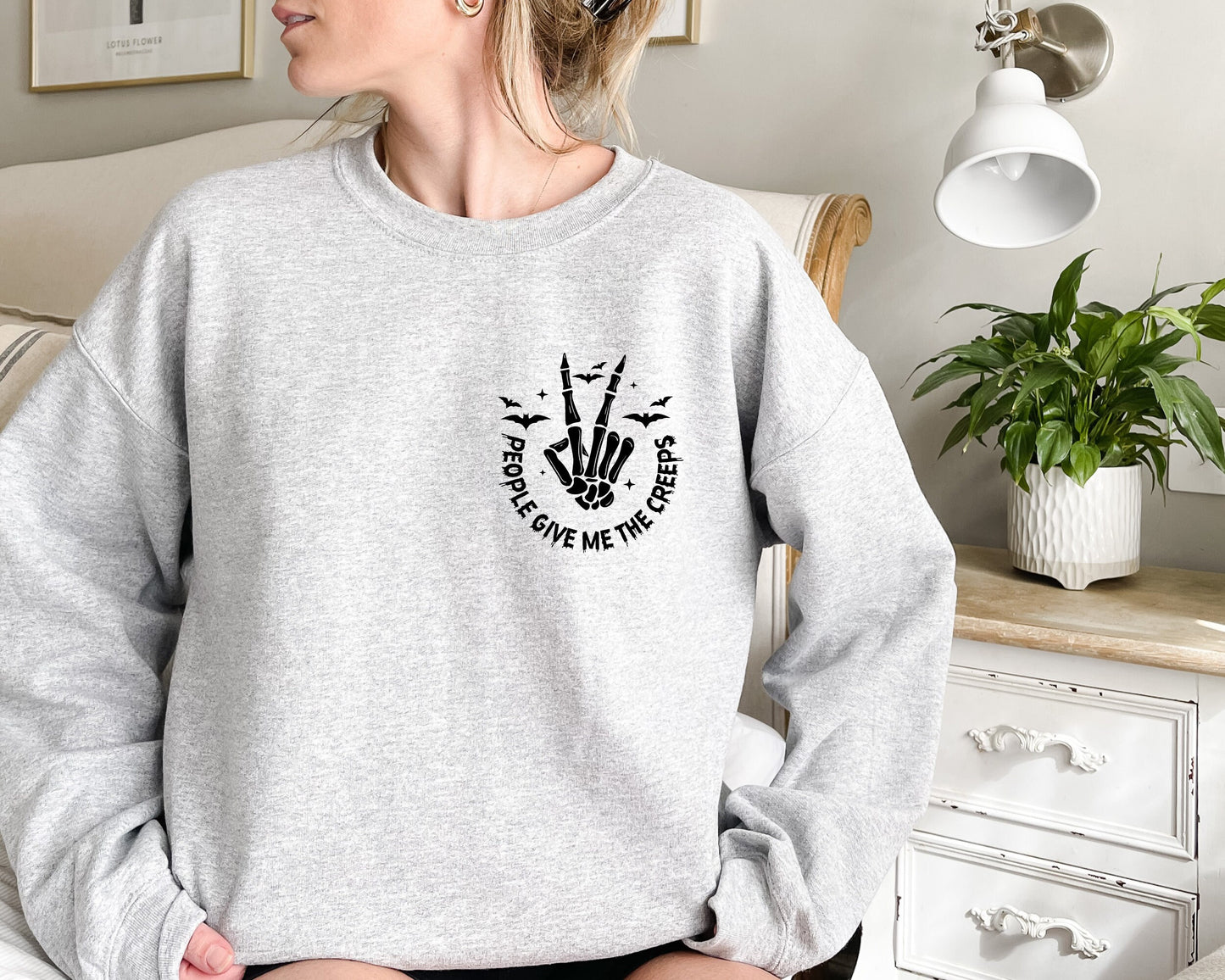 People Give Me The Creeps Sweatshirt, Horror Sweatshirt, Halloween Hoodie, Skeleton Hand Sweater, Spooky Season, Witch Vibes Sweatshirt