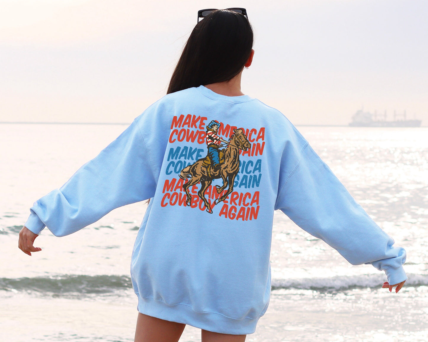Make America Cowboy Again Sweatshirt, Western 4th Of July Oversized Hoodie, Cowboy Independence Day, Country America Vintage Sweatshirt