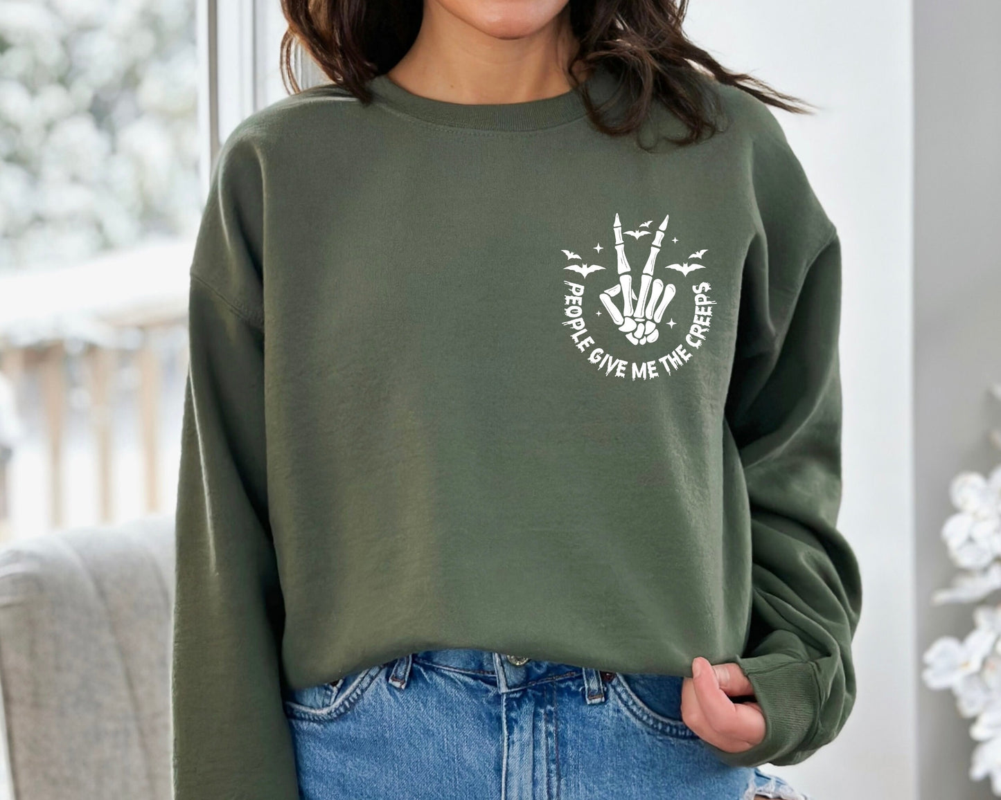People Give Me The Creeps Sweatshirt, Horror Sweatshirt, Halloween Hoodie, Skeleton Hand Sweater, Spooky Season, Witch Vibes Sweatshirt