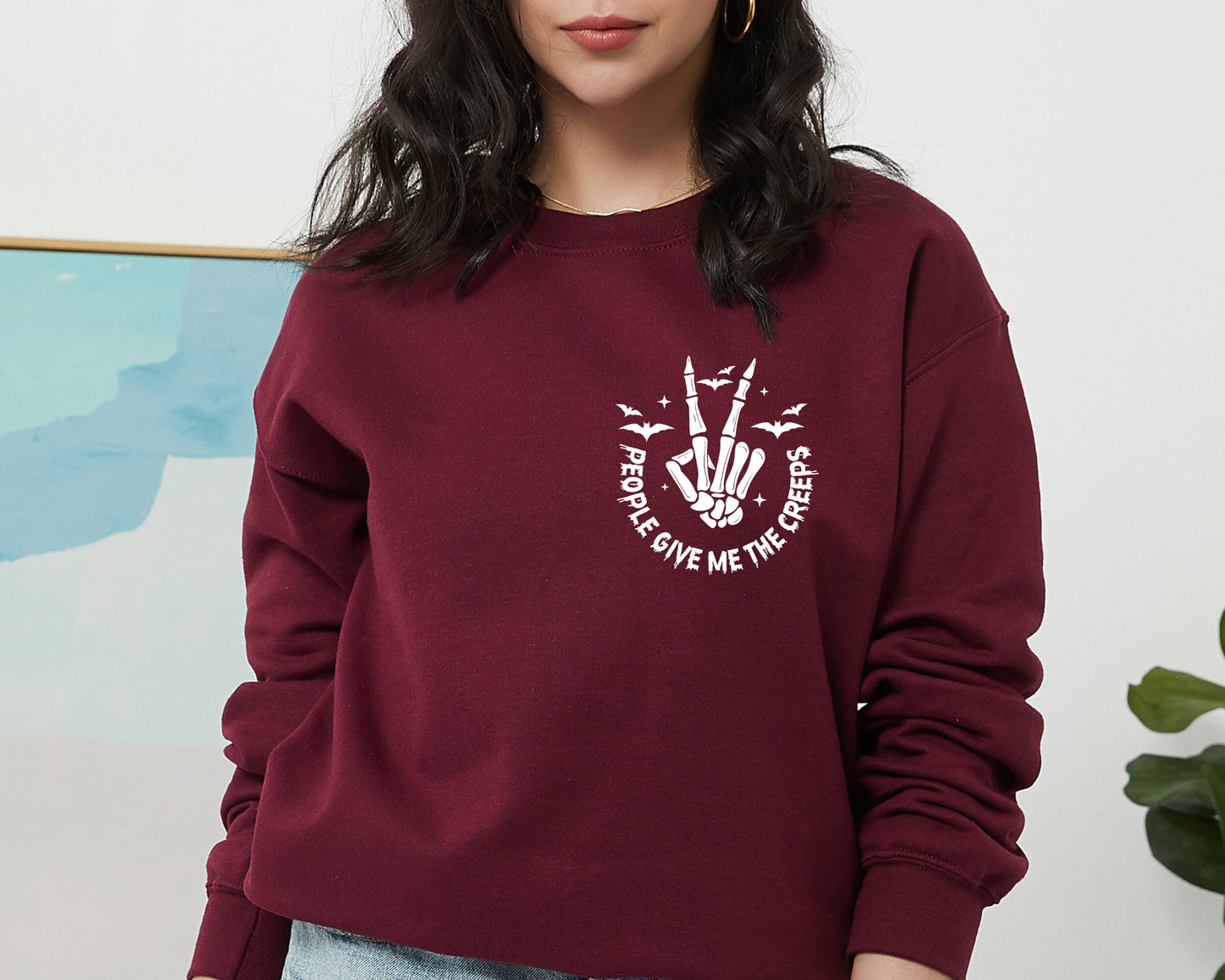 People Give Me The Creeps Sweatshirt, Horror Sweatshirt, Halloween Hoodie, Skeleton Hand Sweater, Spooky Season, Witch Vibes Sweatshirt