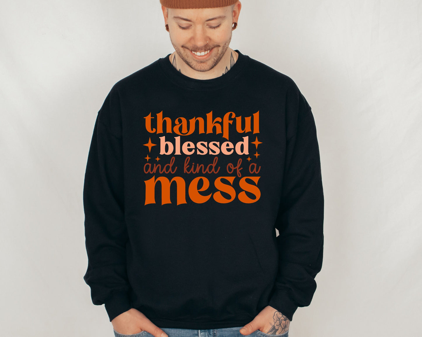 Thankful Blessed And Kind Of A Mess Sweatshirt, Autumn Sweatshirt, Teacher Thanksgiving Shirt Fall Sweater, Oversized Sweatshirt