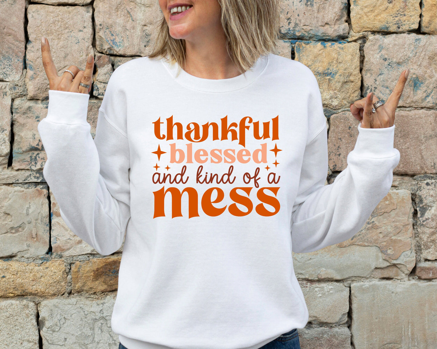Thankful Blessed And Kind Of A Mess Sweatshirt, Autumn Sweatshirt, Teacher Thanksgiving Shirt Fall Sweater, Oversized Sweatshirt
