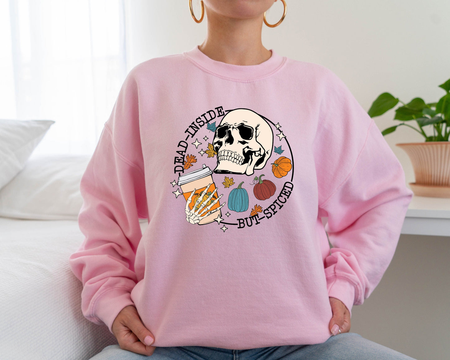 Dead Inside But Spiced Sweatshirt, Dead inside Halloween Hoodie, Womens Skeleton Halloween Sweater, Funny Halloween Hoodie, Pumpkin Sweater