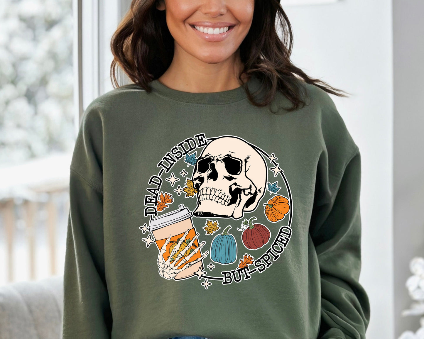 Dead Inside But Spiced Sweatshirt, Dead inside Halloween Hoodie, Womens Skeleton Halloween Sweater, Funny Halloween Hoodie, Pumpkin Sweater