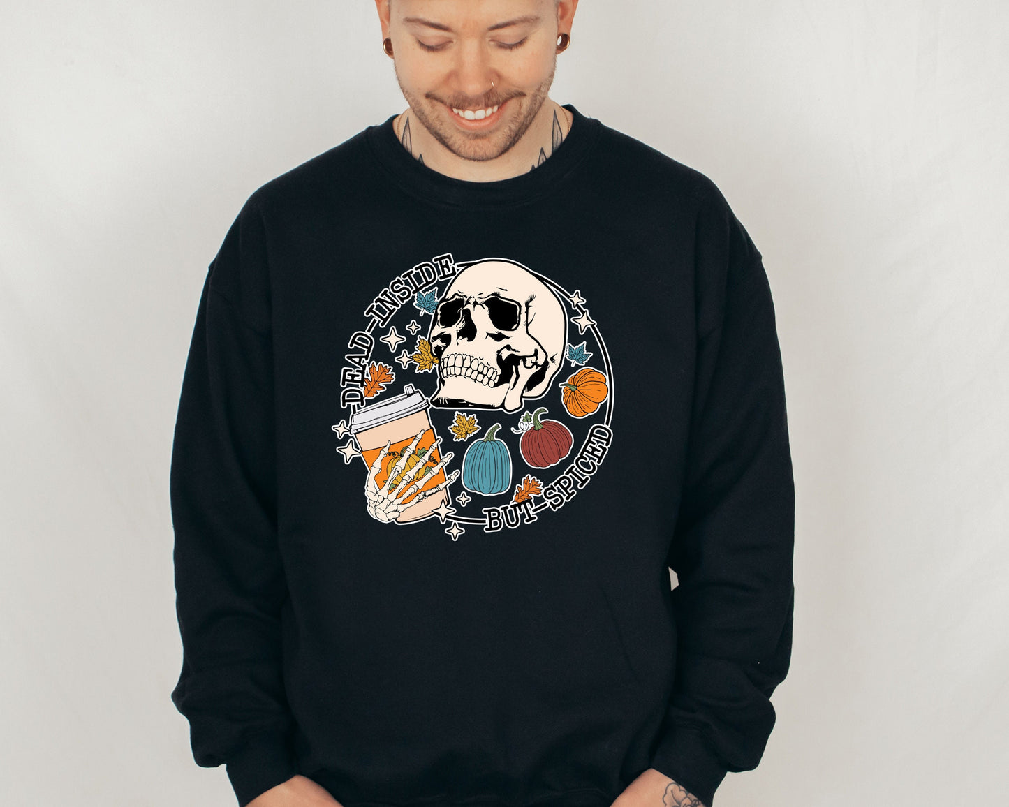 Dead Inside But Spiced Sweatshirt, Dead inside Halloween Hoodie, Womens Skeleton Halloween Sweater, Funny Halloween Hoodie, Pumpkin Sweater