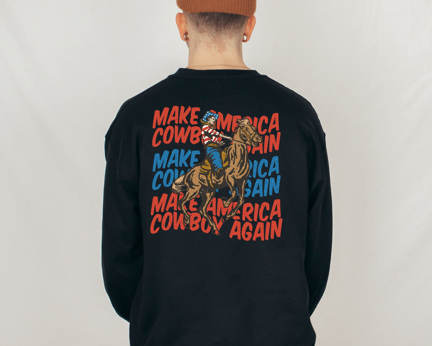 Make America Cowboy Again Sweatshirt, Western 4th Of July Oversized Hoodie, Cowboy Independence Day, Country America Vintage Sweatshirt