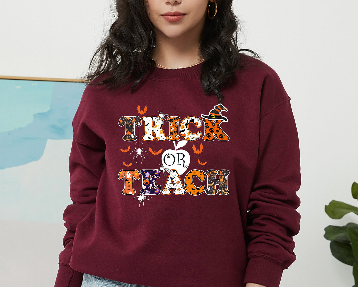 Trick Or Teach Sweatshirt, Halloween Teacher Hoodie, Funny Halloween Sweater, Halloween Teacher Sweatshirt, Kindergarten Teacher Shirt Gift