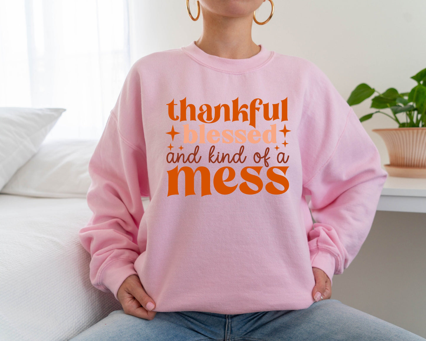 Thankful Blessed And Kind Of A Mess Sweatshirt, Autumn Sweatshirt, Teacher Thanksgiving Shirt Fall Sweater, Oversized Sweatshirt