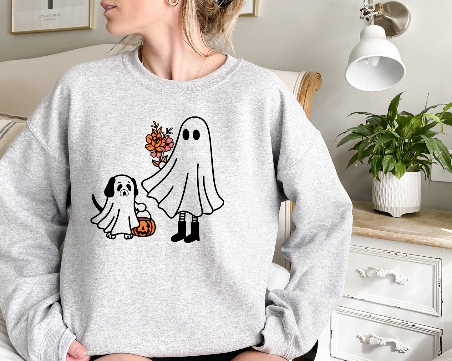 Ghost Dog Halloween Sweatshirt, Halloween Dog Sweatshirt, Spooky Ghost Witch Sweater, Funny Halloween Party Costume, Halloween Gift Sweater