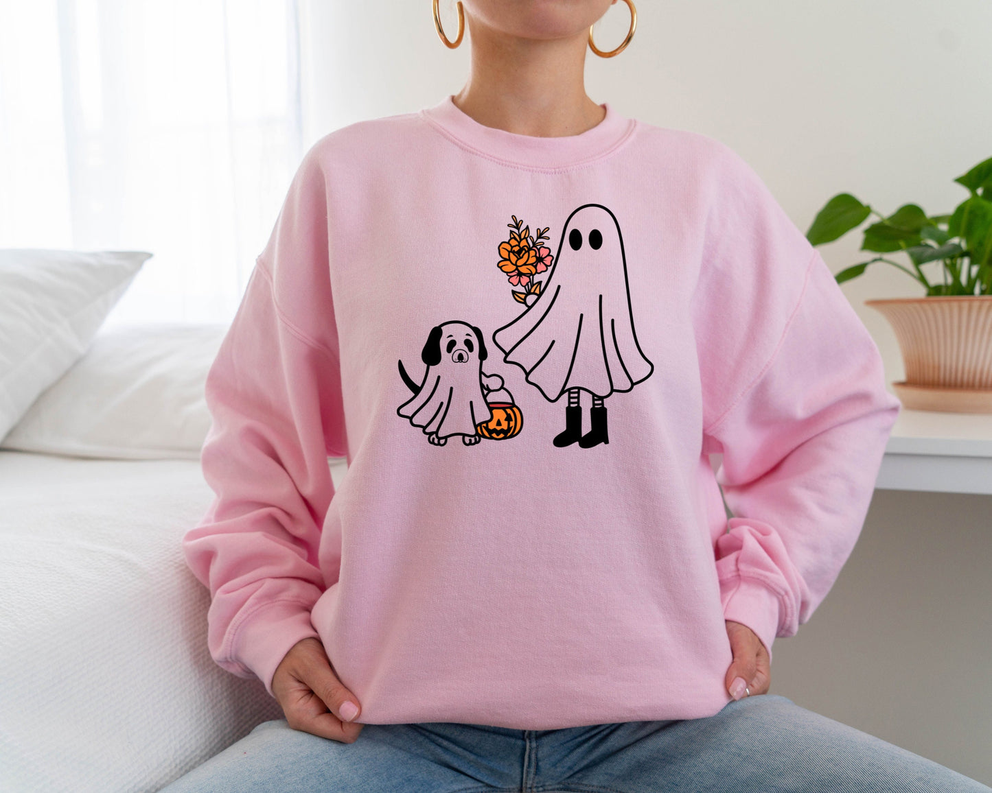 Ghost Dog Halloween Sweatshirt, Halloween Dog Sweatshirt, Spooky Ghost Witch Sweater, Funny Halloween Party Costume, Halloween Gift Sweater