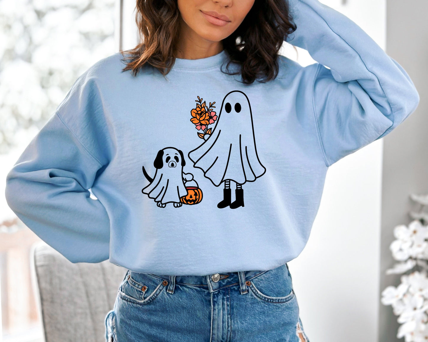 Ghost Dog Halloween Sweatshirt, Halloween Dog Sweatshirt, Spooky Ghost Witch Sweater, Funny Halloween Party Costume, Halloween Gift Sweater