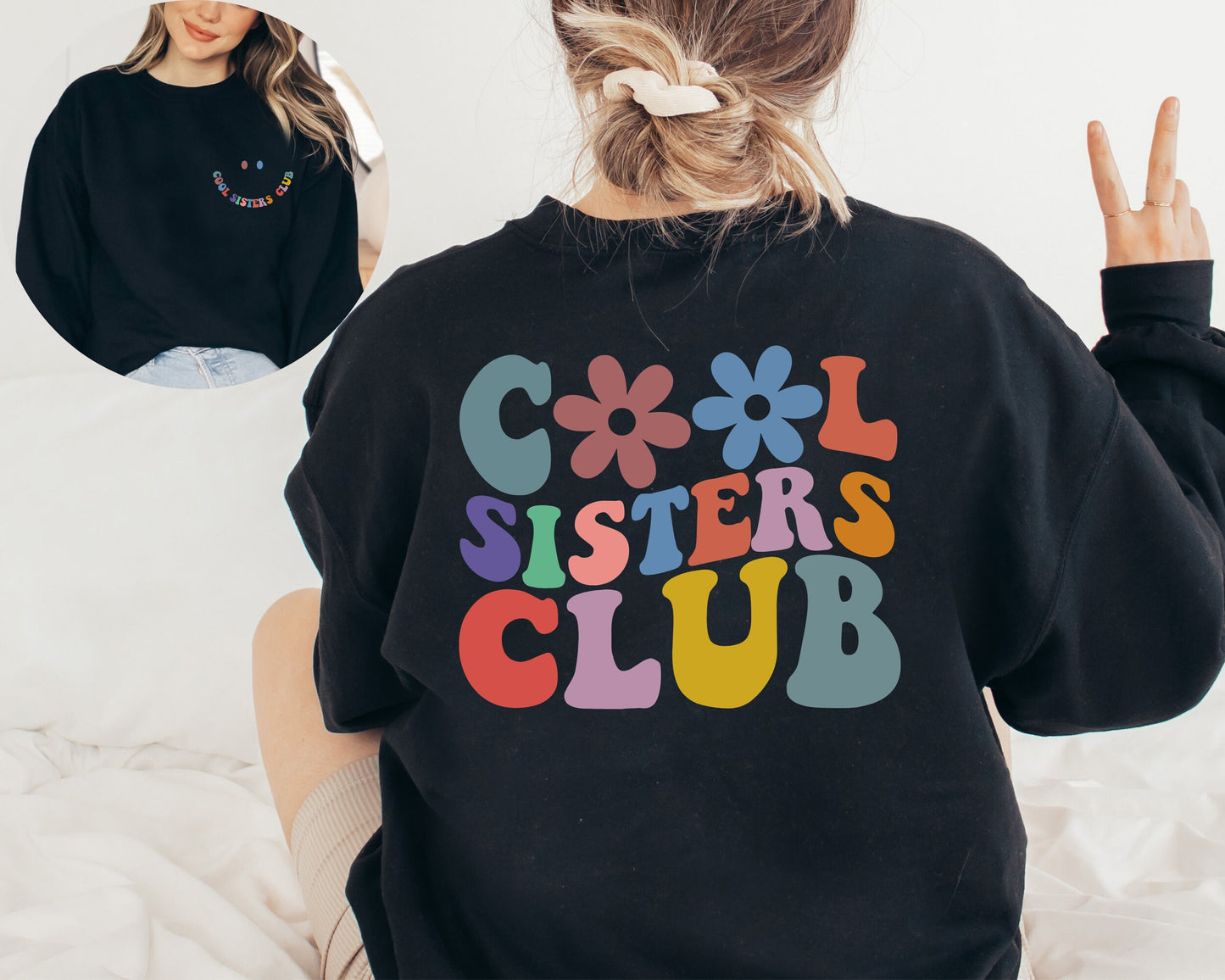 Cool Sisters Club Sweatshirt, Cool Sister Sweater, Sister Birthday Gift, Sister Gifts Hoodie, Christmas Sweatshirt, Smile Face Sweatshirts