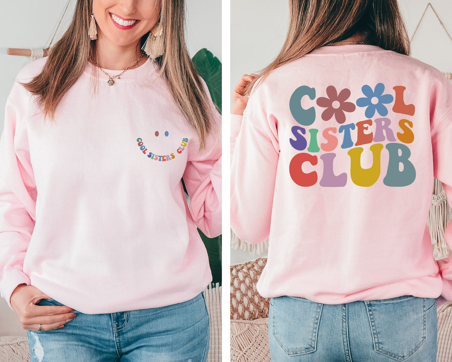 Cool Sisters Club Sweatshirt, Cool Sister Sweater, Sister Birthday Gift, Sister Gifts Hoodie, Christmas Sweatshirt, Smile Face Sweatshirts
