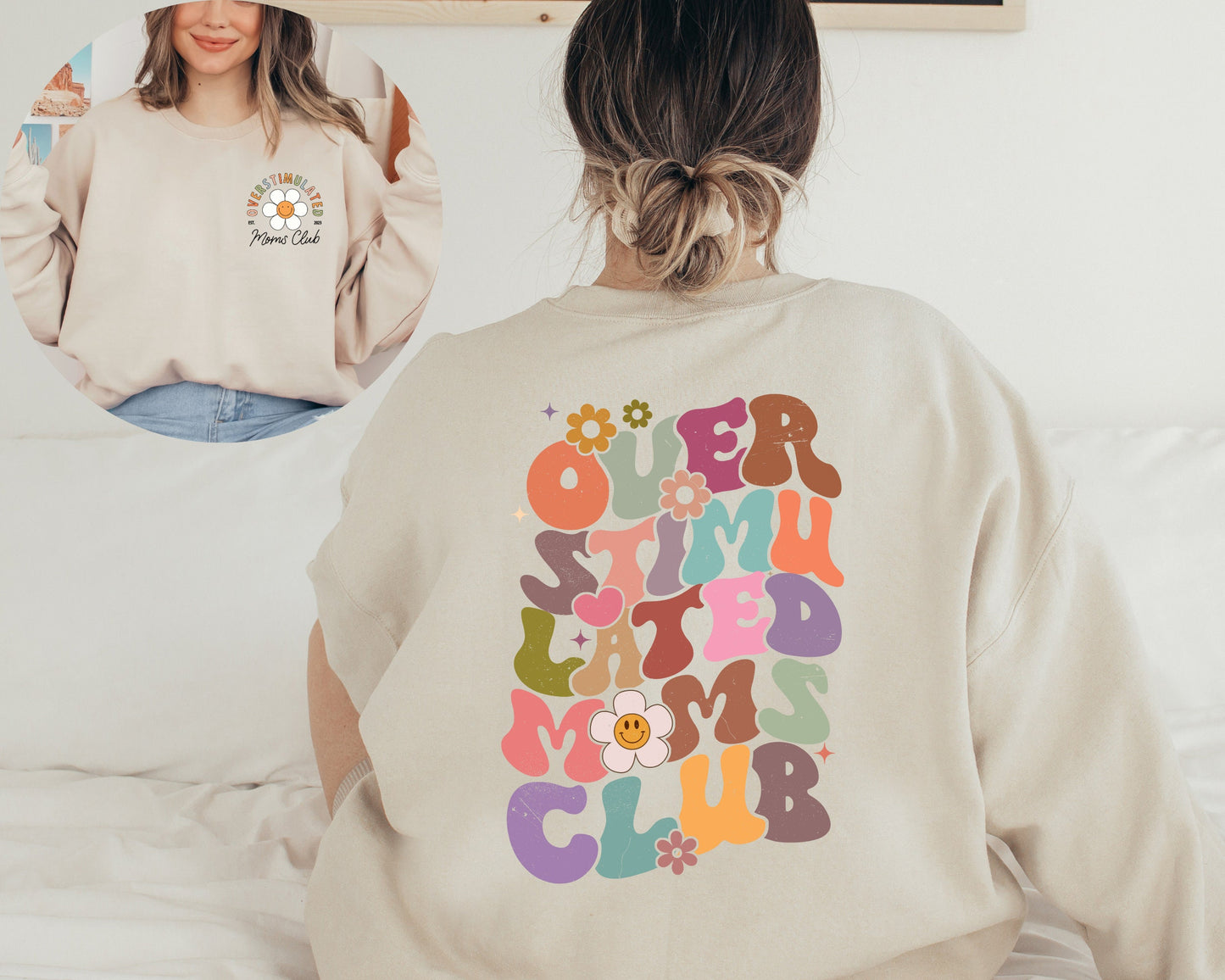 Retro Overstimulated Moms Club Back and Front Sweatshirt, Gift for Mom Sweatshirt, Funny Sweatshirt, Overstimulated Moms Club Sweatshirt