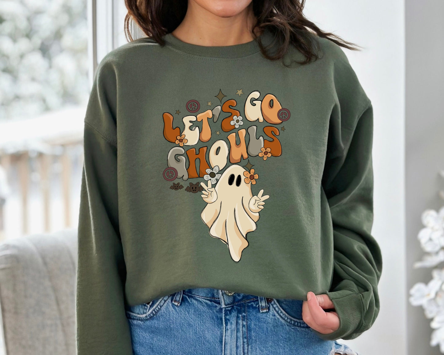 Lets Go Ghouls Sweatshirt, Vintage Halloween Sweater, Ghost Sweatshirt, Fall Sweater, Vintage Ghost Hoodie, Halloween Crewneck, Ghost Hoodie