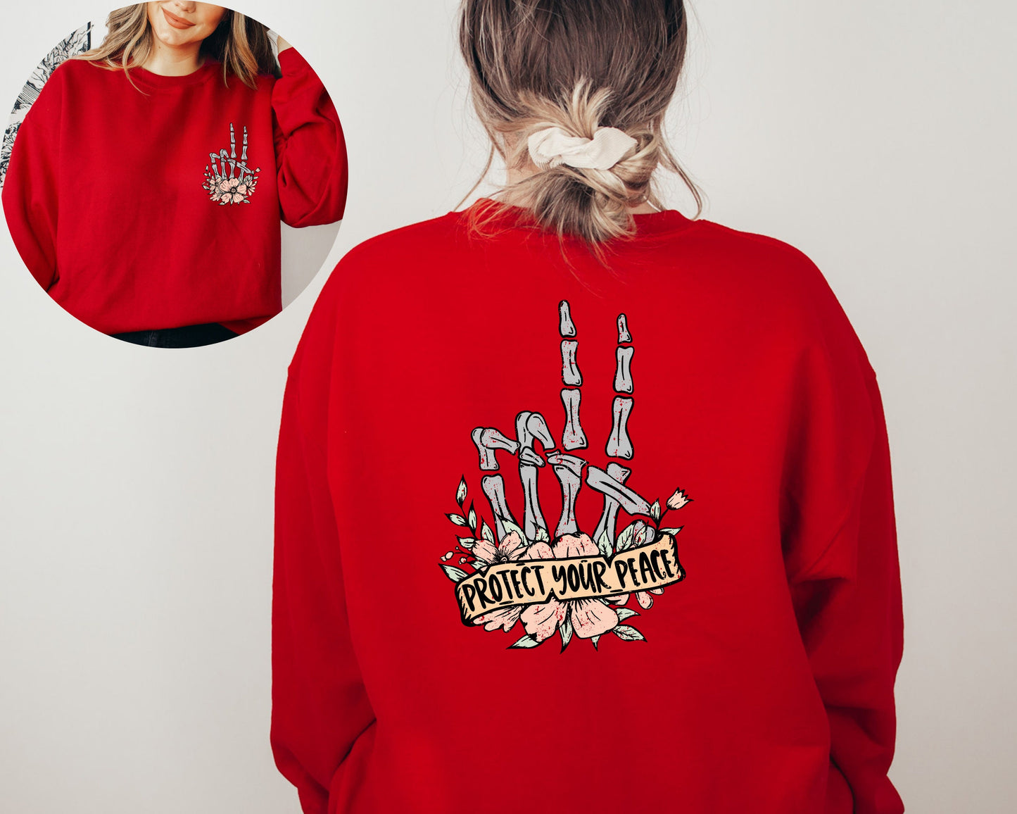 Protect Your Peace Sweatshirt, Flower Skull Sweater, Skeleton Hand Hoodie, Motivational Sweatshirt, Dead Inside Sweater, Positive Crewneck