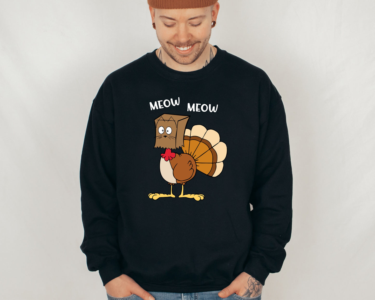 Meow Meow Funny Turkey Thanksgiving Sweatshirt, Thanksgiving Turkey Sweater, Family Thanksgiving Hoodie, Thanksgiving Hoodie, Autumn Sweater