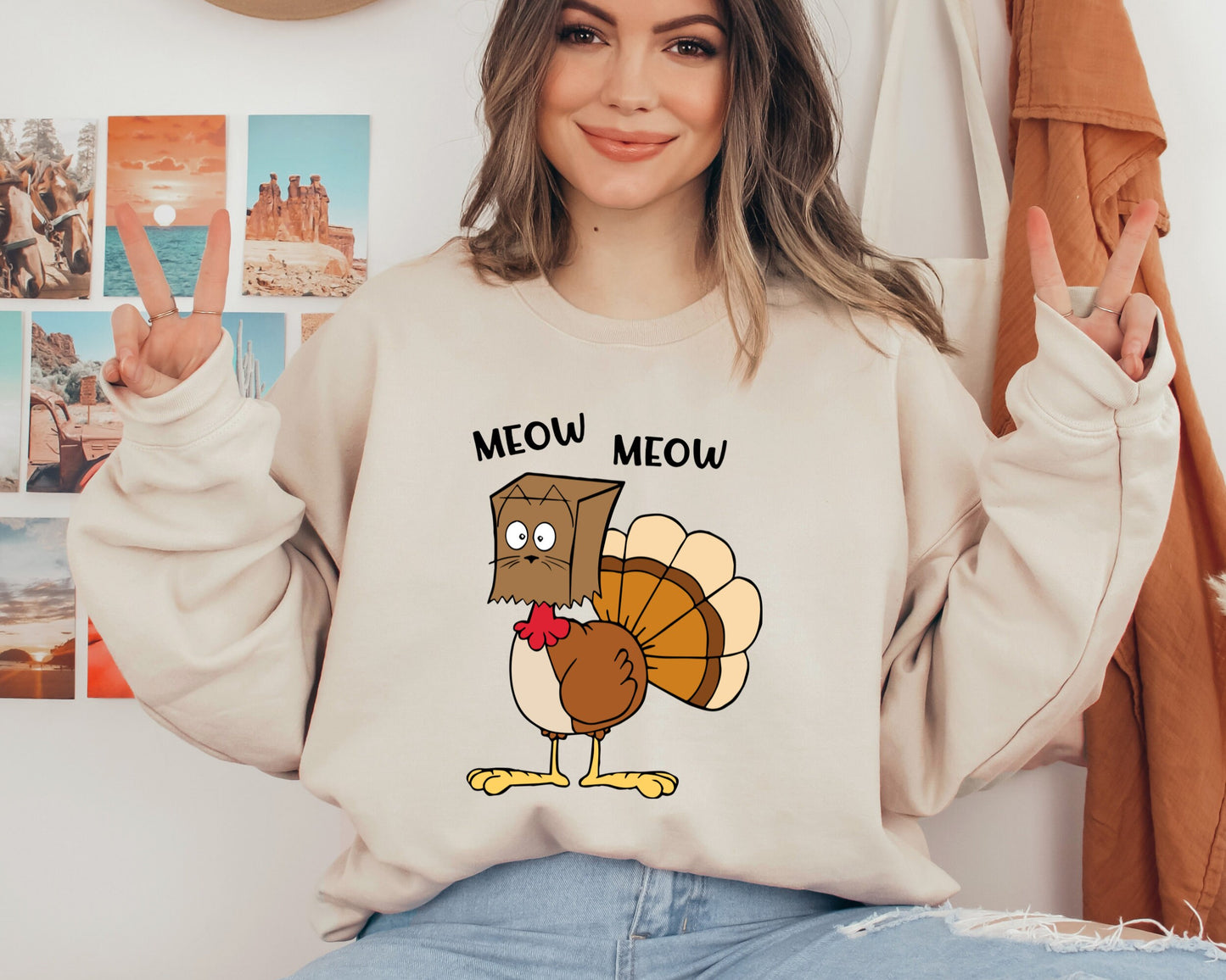 Meow Meow Funny Turkey Thanksgiving Sweatshirt, Thanksgiving Turkey Sweater, Family Thanksgiving Hoodie, Thanksgiving Hoodie, Autumn Sweater