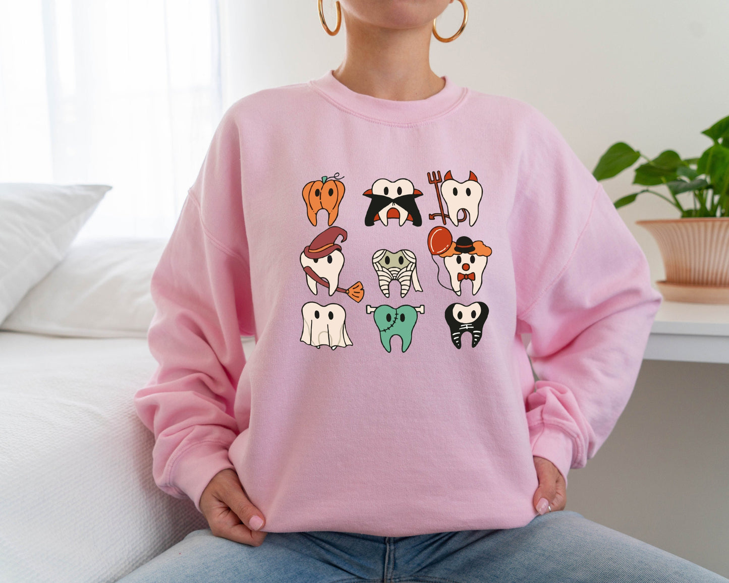 Funny Halloween Teeth Sweatshirt, Spooky Halloween Dentist Sweater, Dental Squad Hoodie, Trick or Teeth Sweater, Pumpkin Ghost Crewneck