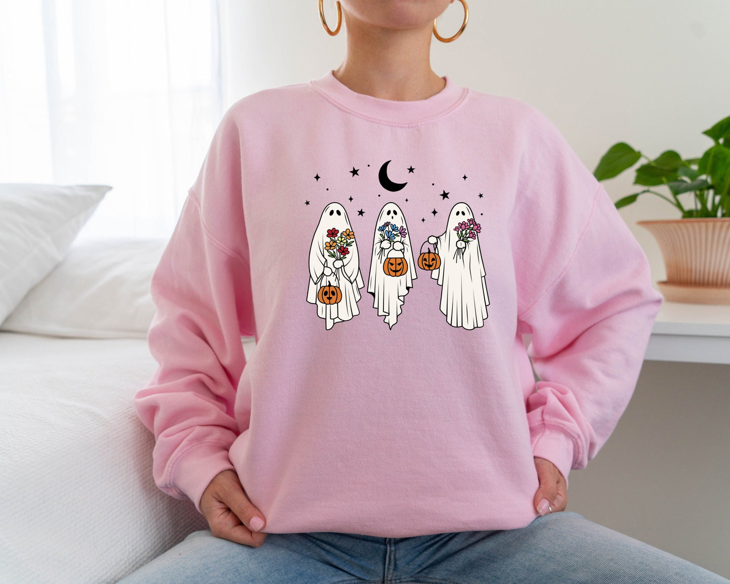Floral Ghost Sweatshirt, Halloween Ghost Sweater, Floral Ghost Hoodie, Funny Halloween Crewneck, 2023 Happy Halloween, Spooky Season Sweater