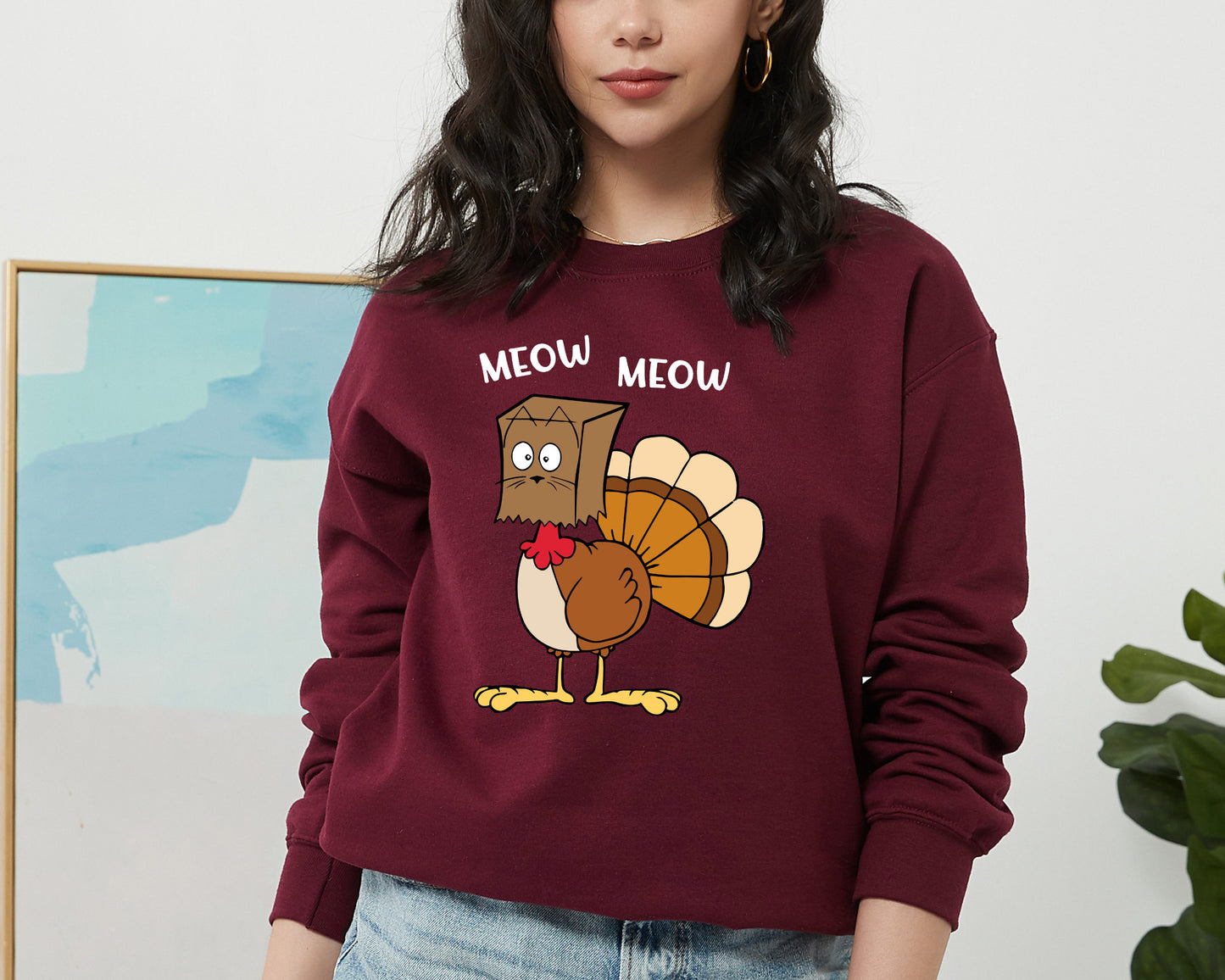 Meow Meow Funny Turkey Thanksgiving Sweatshirt, Thanksgiving Turkey Sweater, Family Thanksgiving Hoodie, Thanksgiving Hoodie, Autumn Sweater