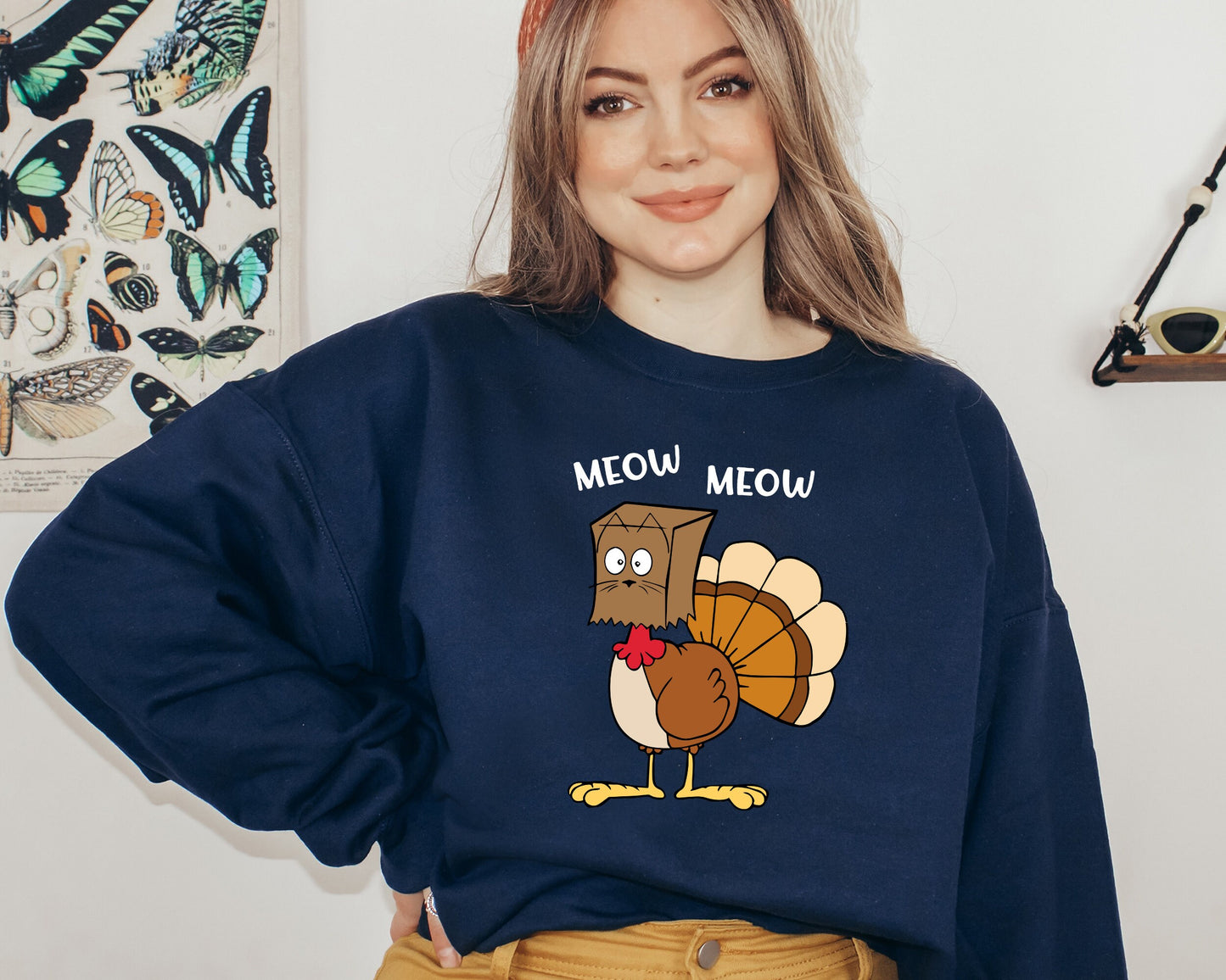 Meow Meow Funny Turkey Thanksgiving Sweatshirt, Thanksgiving Turkey Sweater, Family Thanksgiving Hoodie, Thanksgiving Hoodie, Autumn Sweater