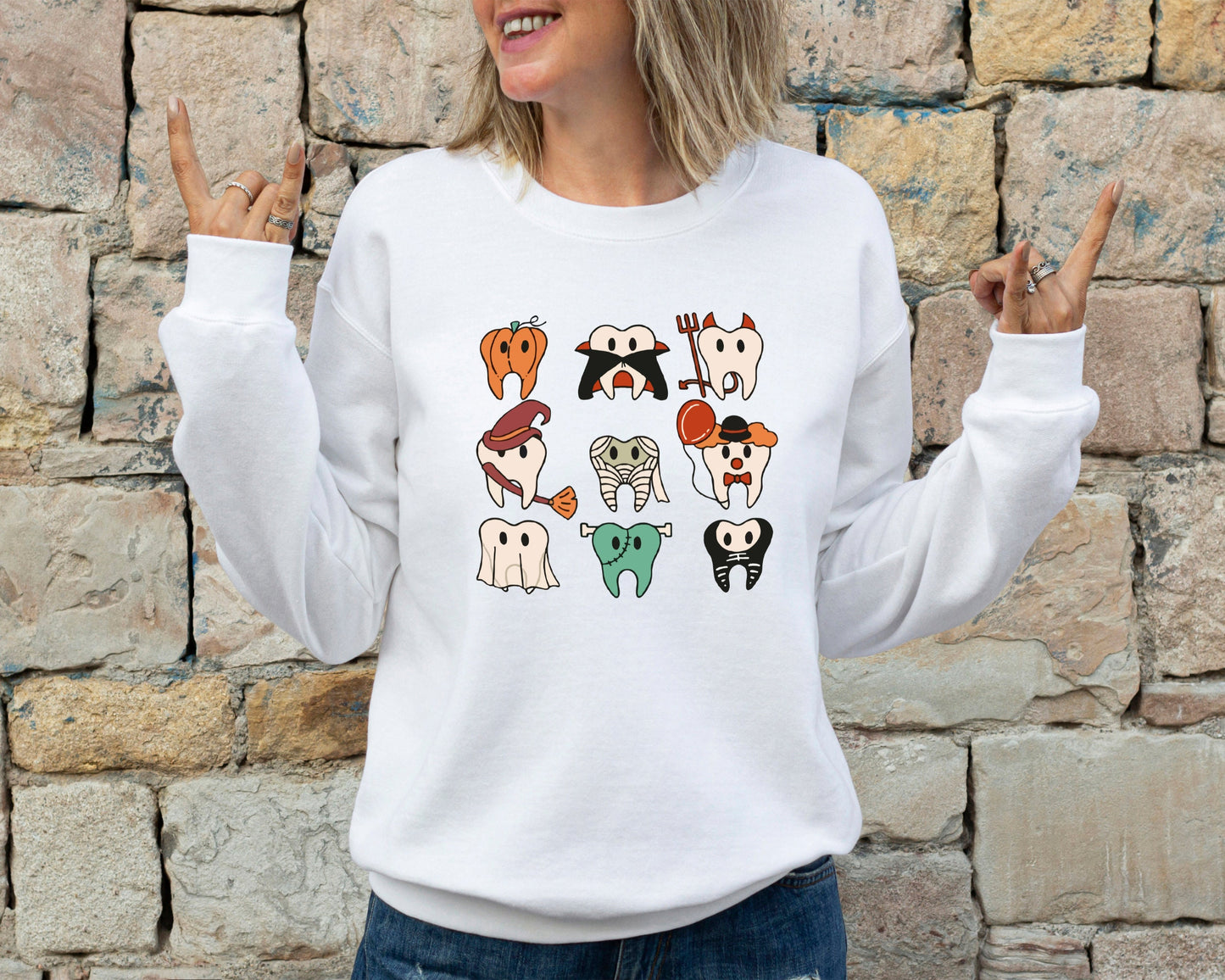 Funny Halloween Teeth Sweatshirt, Spooky Halloween Dentist Sweater, Dental Squad Hoodie, Trick or Teeth Sweater, Pumpkin Ghost Crewneck