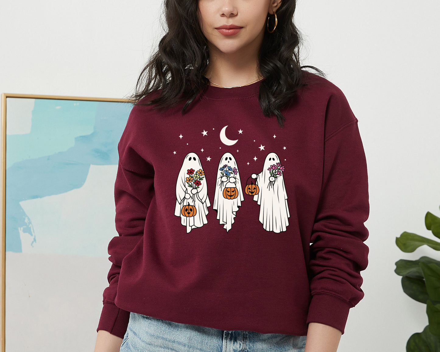 Floral Ghost Sweatshirt, Halloween Ghost Sweater, Floral Ghost Hoodie, Funny Halloween Crewneck, 2023 Happy Halloween, Spooky Season Sweater