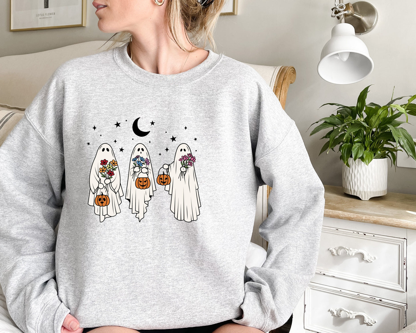 Floral Ghost Sweatshirt, Halloween Ghost Sweater, Floral Ghost Hoodie, Funny Halloween Crewneck, 2023 Happy Halloween, Spooky Season Sweater