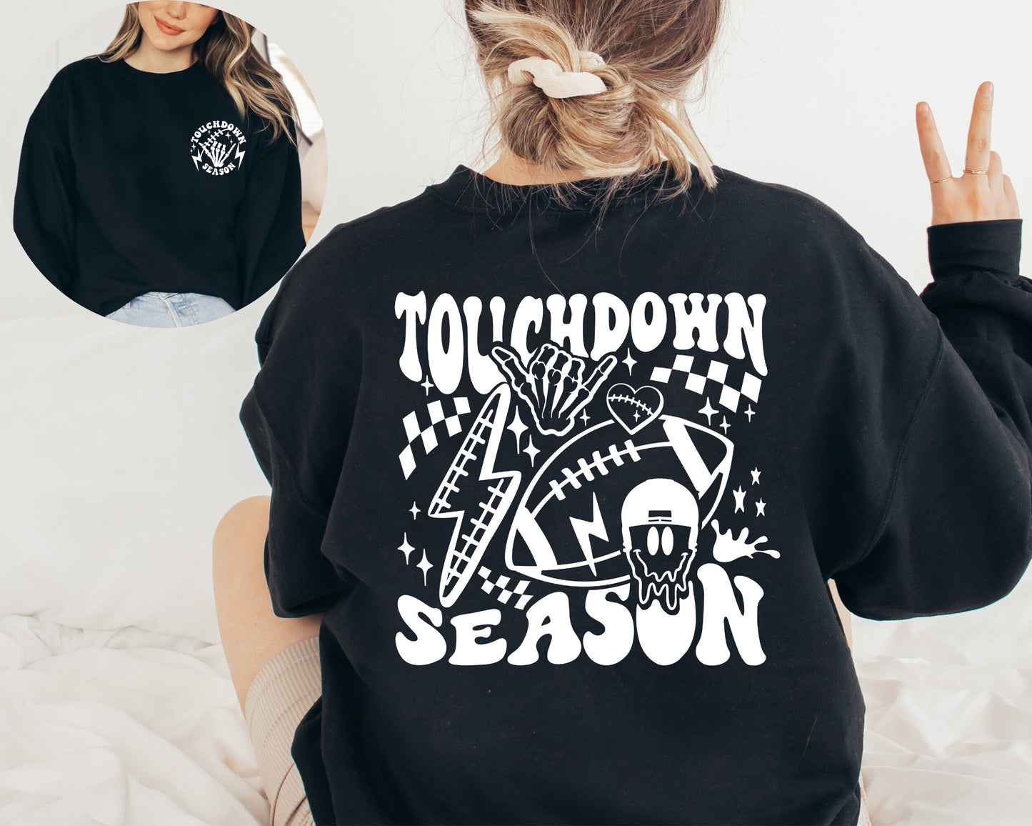 Touch Down Season Sweatshirt, Football Game Hoodie, Game Day Sweater, Football Sweatshirt, Football Crewneck, Retro Football Sweatshirt
