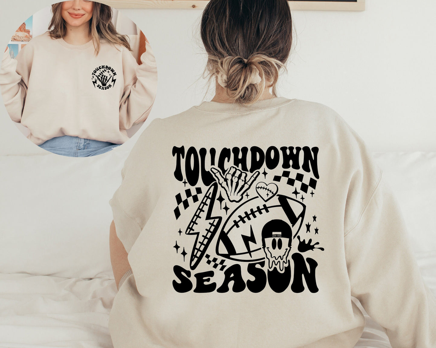 Touch Down Season Sweatshirt, Football Game Hoodie, Game Day Sweater, Football Sweatshirt, Football Crewneck, Retro Football Sweatshirt