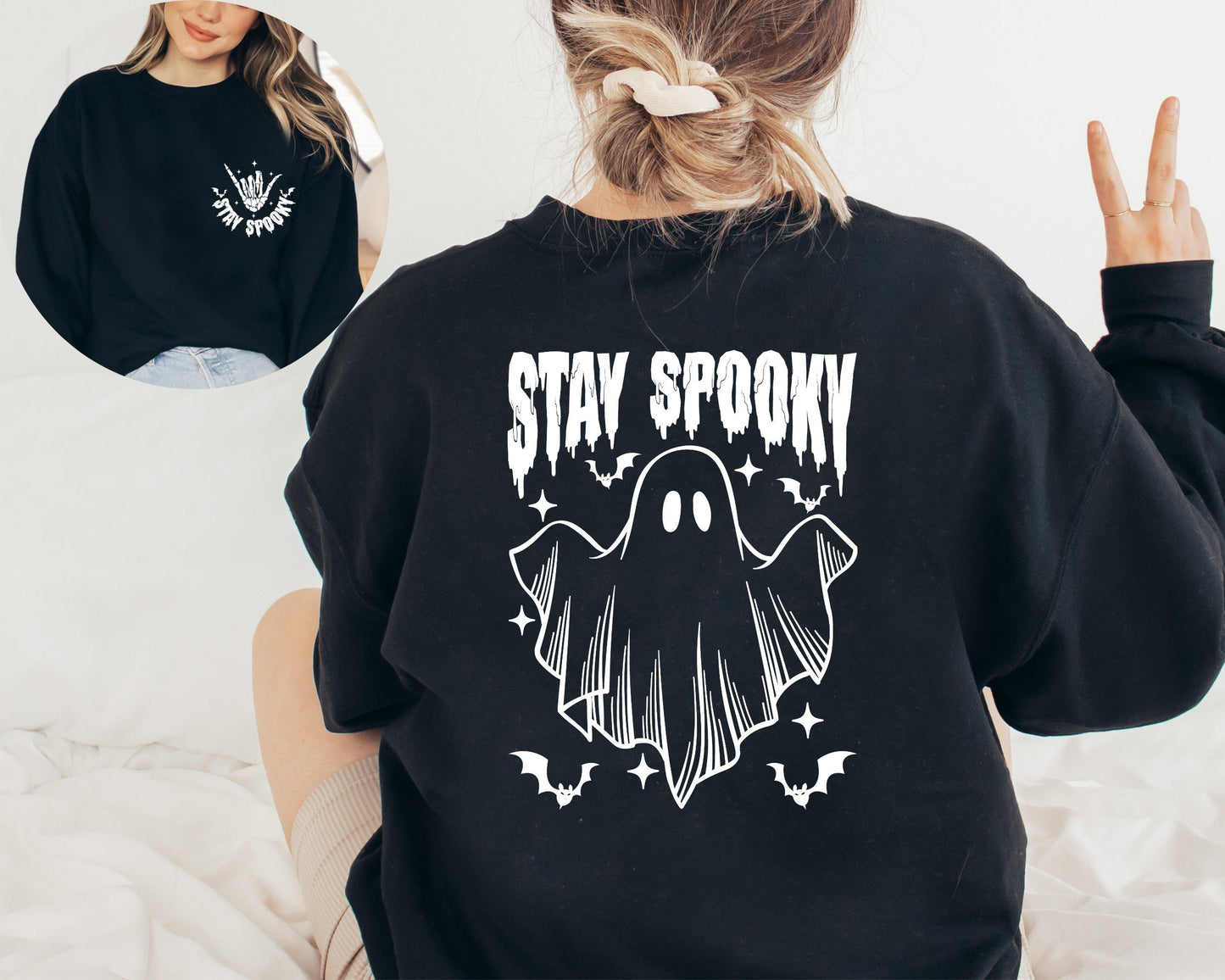Stay Spooky Sweatshirt, Halloween Ghost Hoodie, Witch Sweater, Fall Hoodie, Spooky Season Skeleton Hands Hoodie, Funny Halloween Sweatshirt