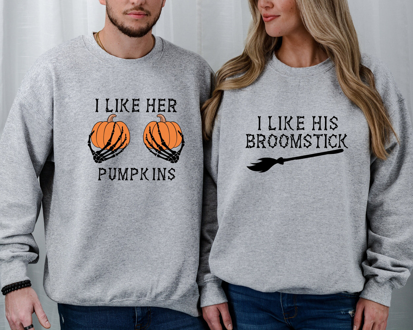 Couples Halloween Sweatshirt, Trick or Treating Parents Matching Hoodie, Halloween Party Sweater, Halloween Sweatshirt Broomsticks Pumpkins